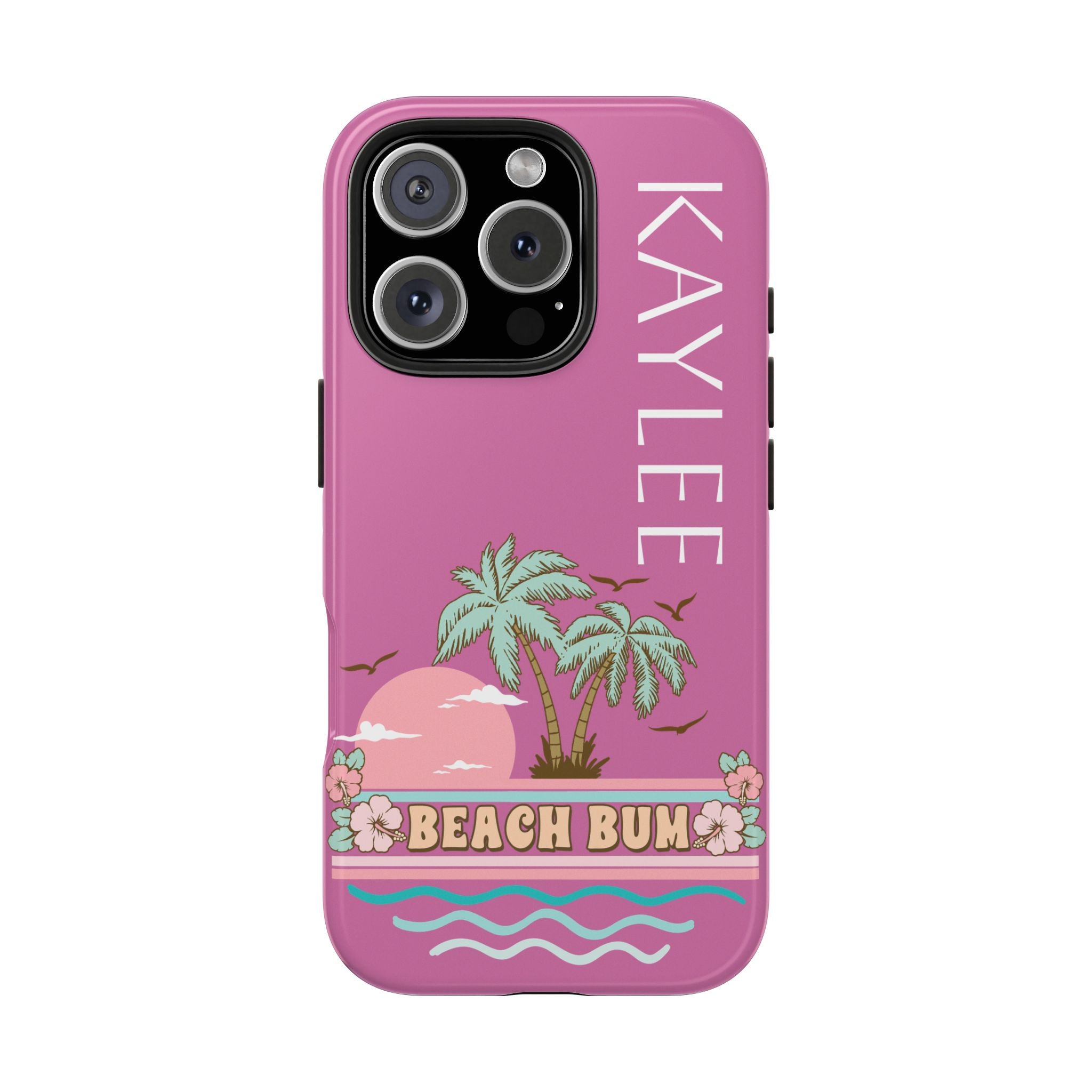 Personalized Beach Bum Tough Impact Resistant Phone Case Custom Name Summer Tropical Design iPhone Samsung