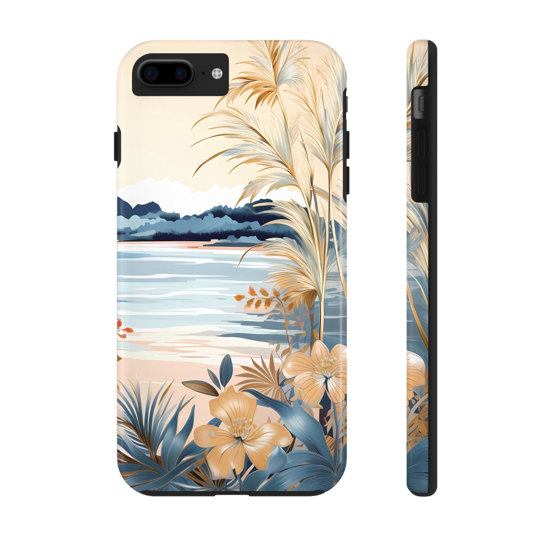 Summertime Tropical Beach Phone Case Durable Tough Case with Floral Art Design Impact Resistant iPhone Samsung Cover