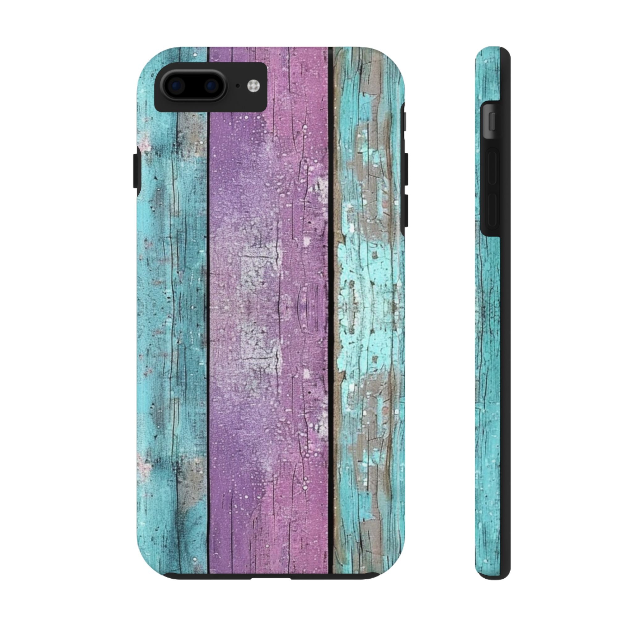 Rustic Wooden Tough Phone Case - Colorful Purple & Teal Vintage Design