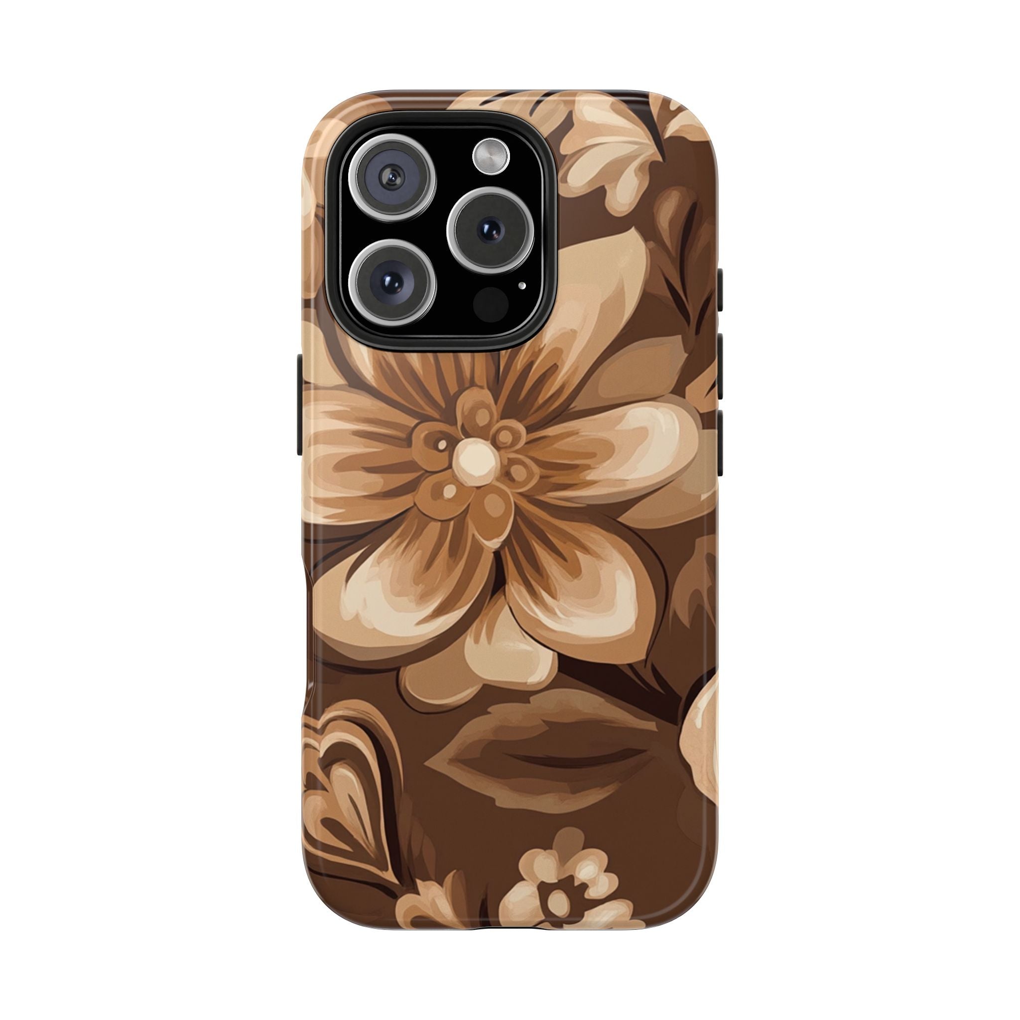 Brown & Beige Floral Tough iPhone Samsung Case, Durable Phone Cover, Protective Mobile Case, Floral Pattern Accessory, Gift for Her, Stylish Phone Skin
