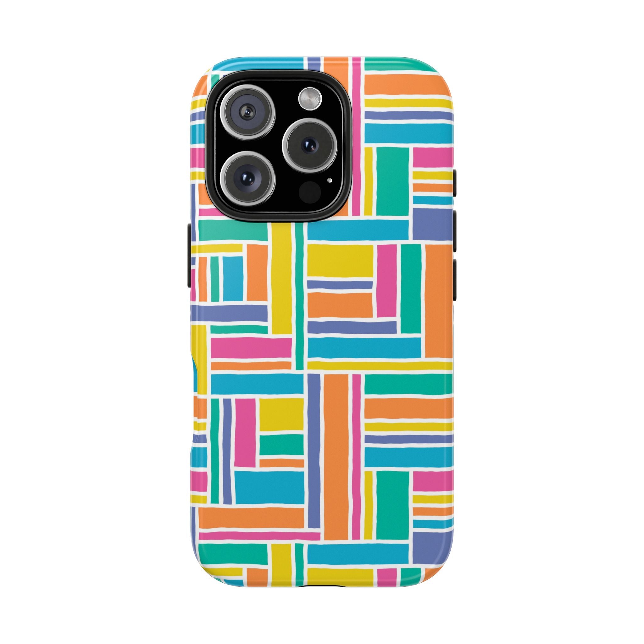 Colorful Tough iPhone Samsung Case Vibrant Blocks Pattern, Phone Accessory for Gift, Everyday Style, Protective Case, Fun Design