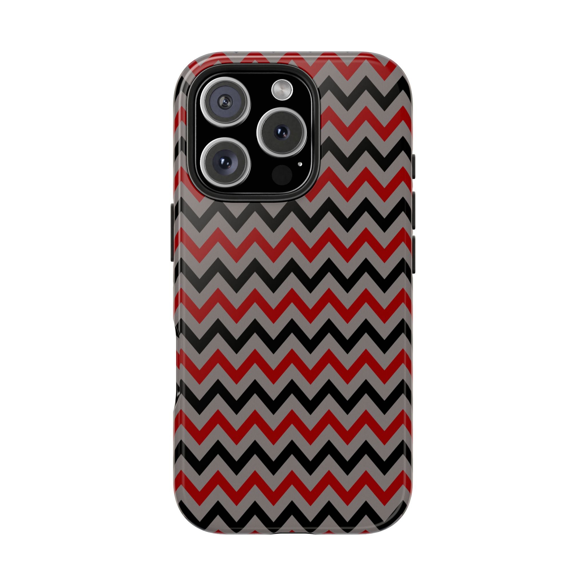 Stylish Chevron Tough Impact Resistant Phone Case Black, Red & Gray Pattern iPhone Samsung Cover