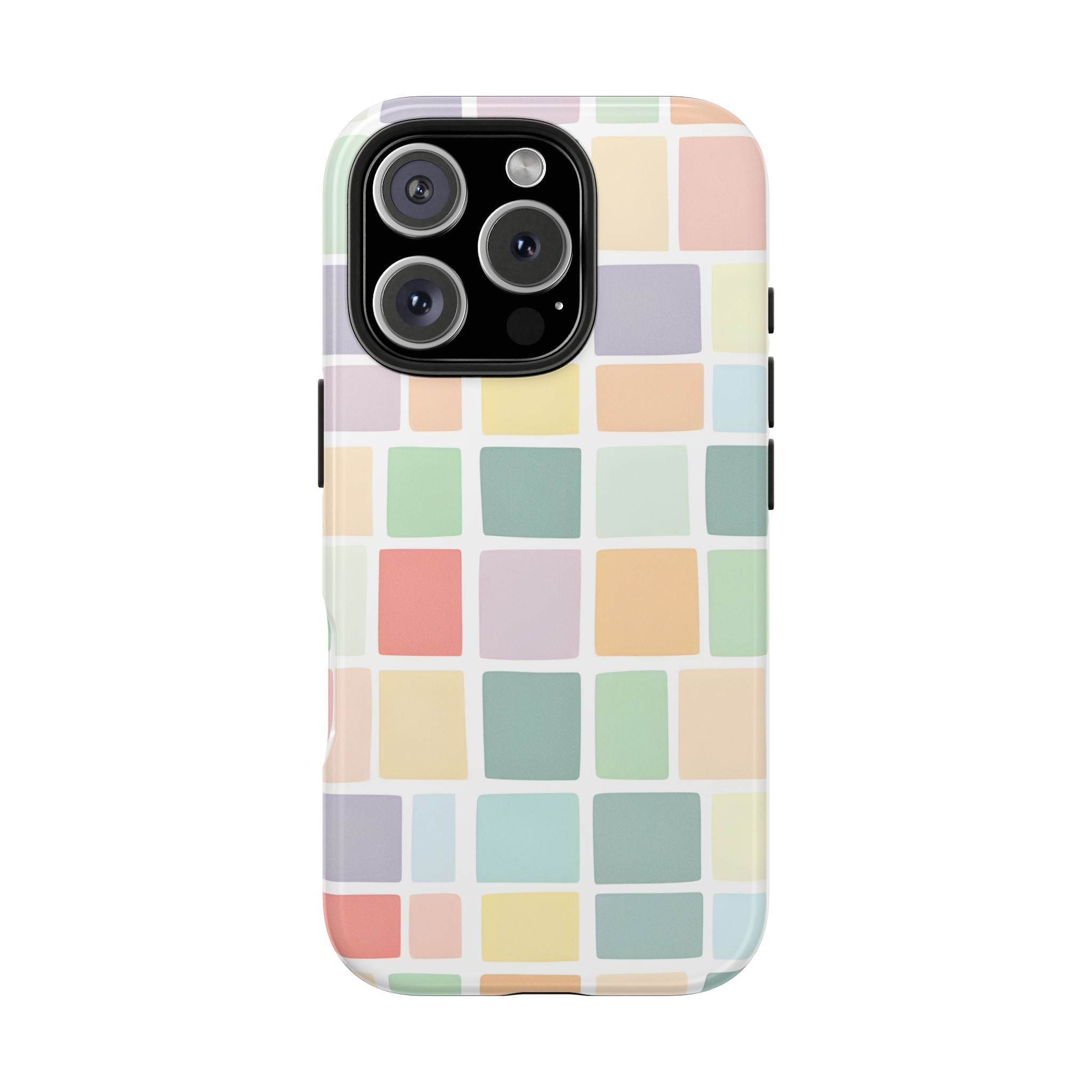 Colorful Pastel Block Pattern Impact Resistant Tough iPhone Samsung Case Shatterproof, Artistic Design, Unique Gift for Teens, Stylish Protection