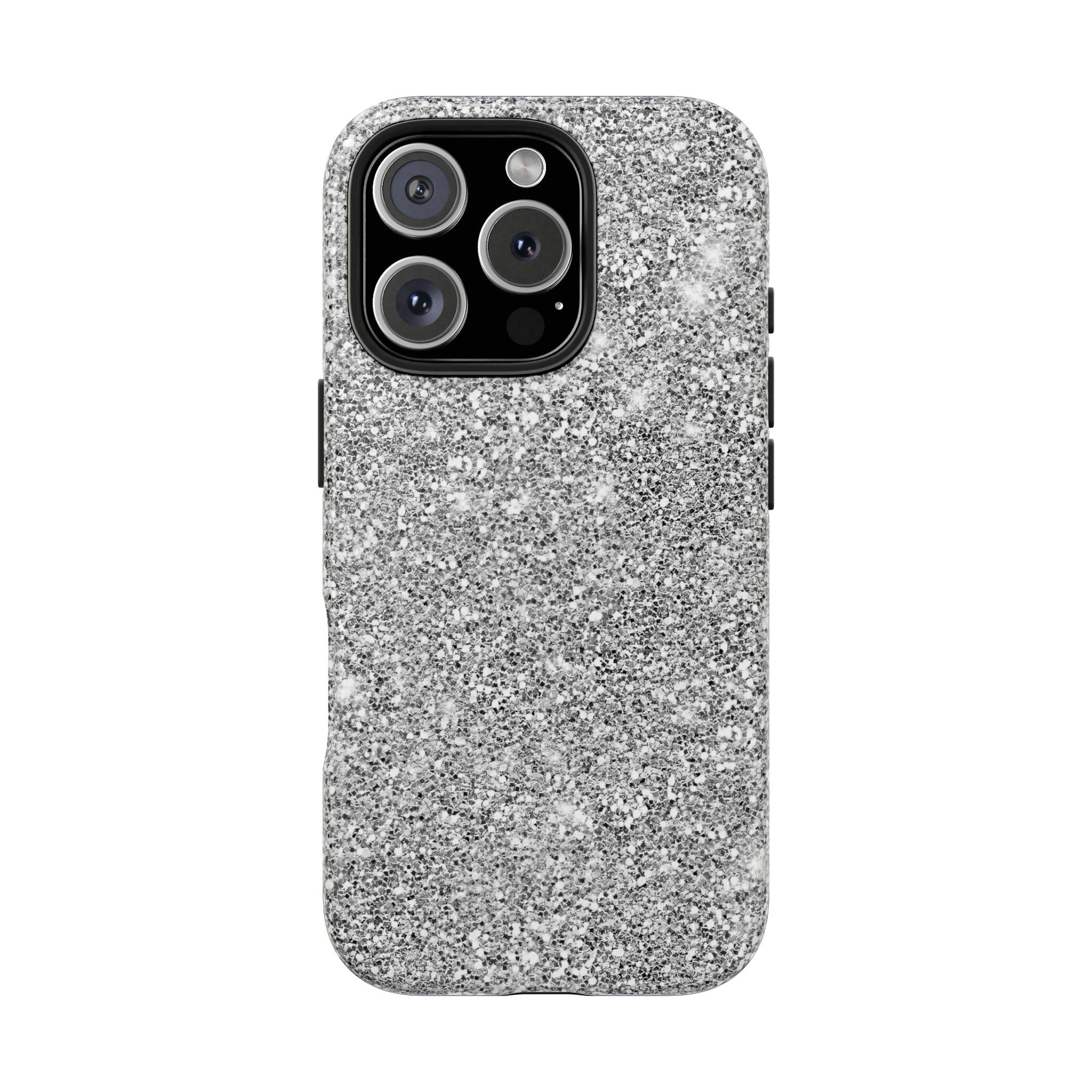 Silver Glitter Tough Impact Resistant Phone Case Stylish & Durable Protection iPhone Samsung Cover