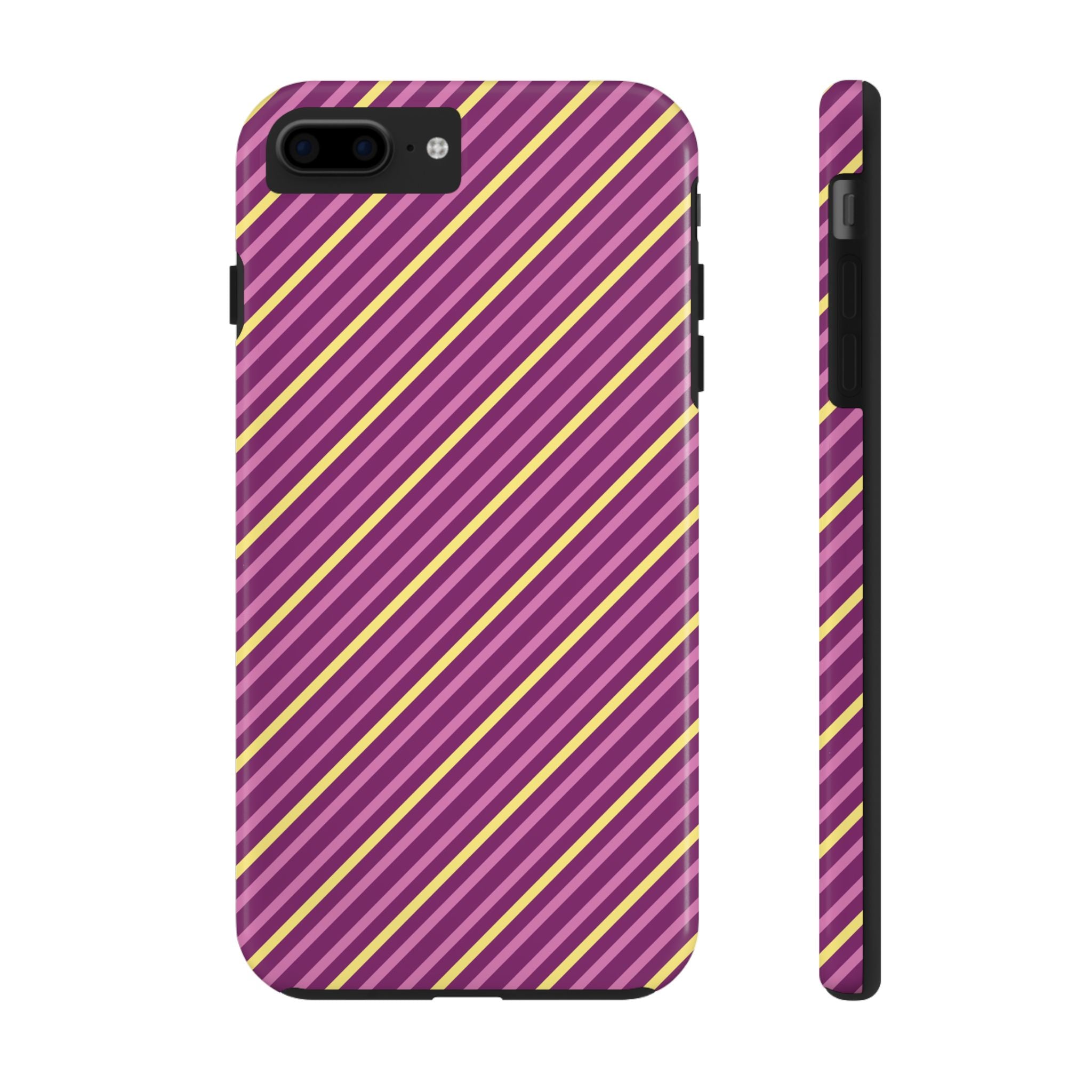 Stylish Impact Resistant Tough Phone Case With Bold Purple & Yellow Stripes For iPhone and Samsung