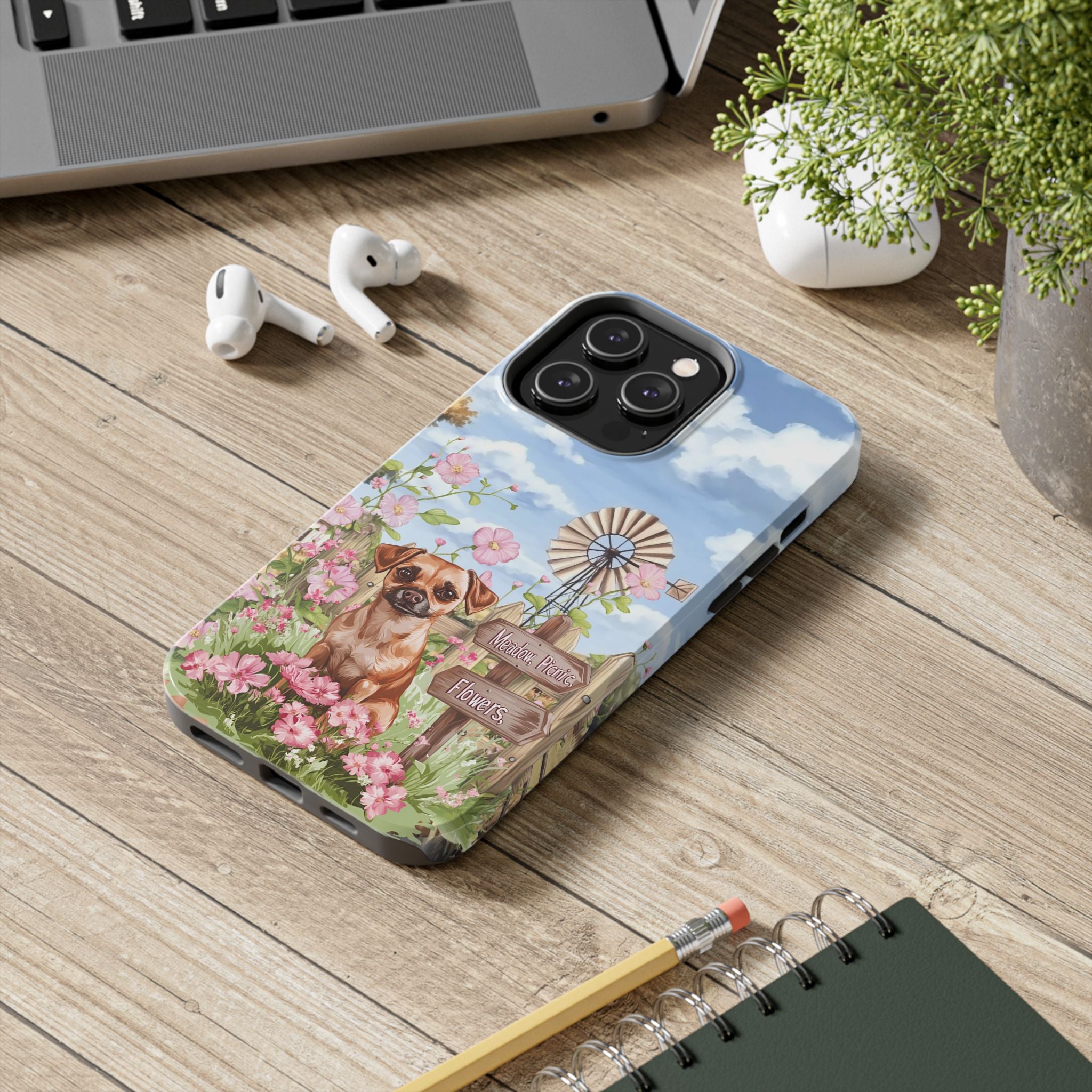 Cute Dog Floral Tough Impact Resistant Phone Case Meadow Peace Design iPhone Samsung Cover