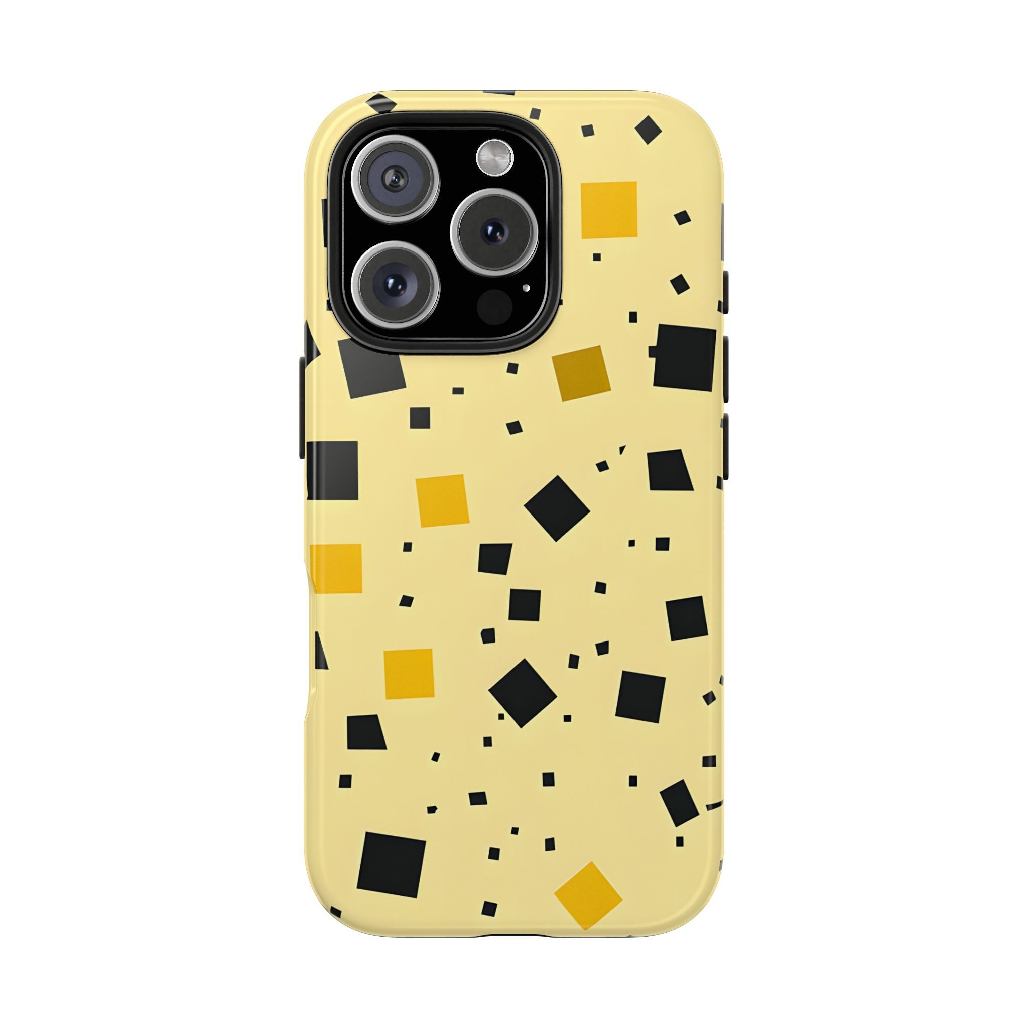 Vibrant Geometric Tough Impact Resistant Phone Case Bold Yellow & Black Squares Design iPhone Samsung