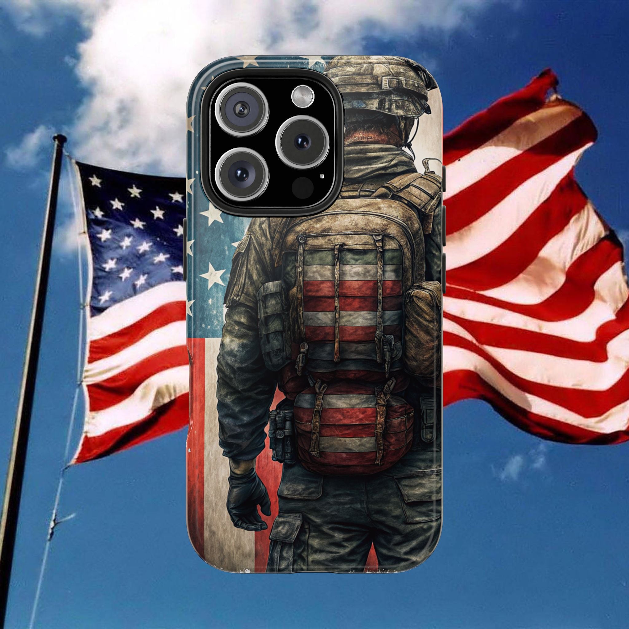 Patriotic American Soldier Military Tough iPhone Samsung Case Durable Protection For On The Go