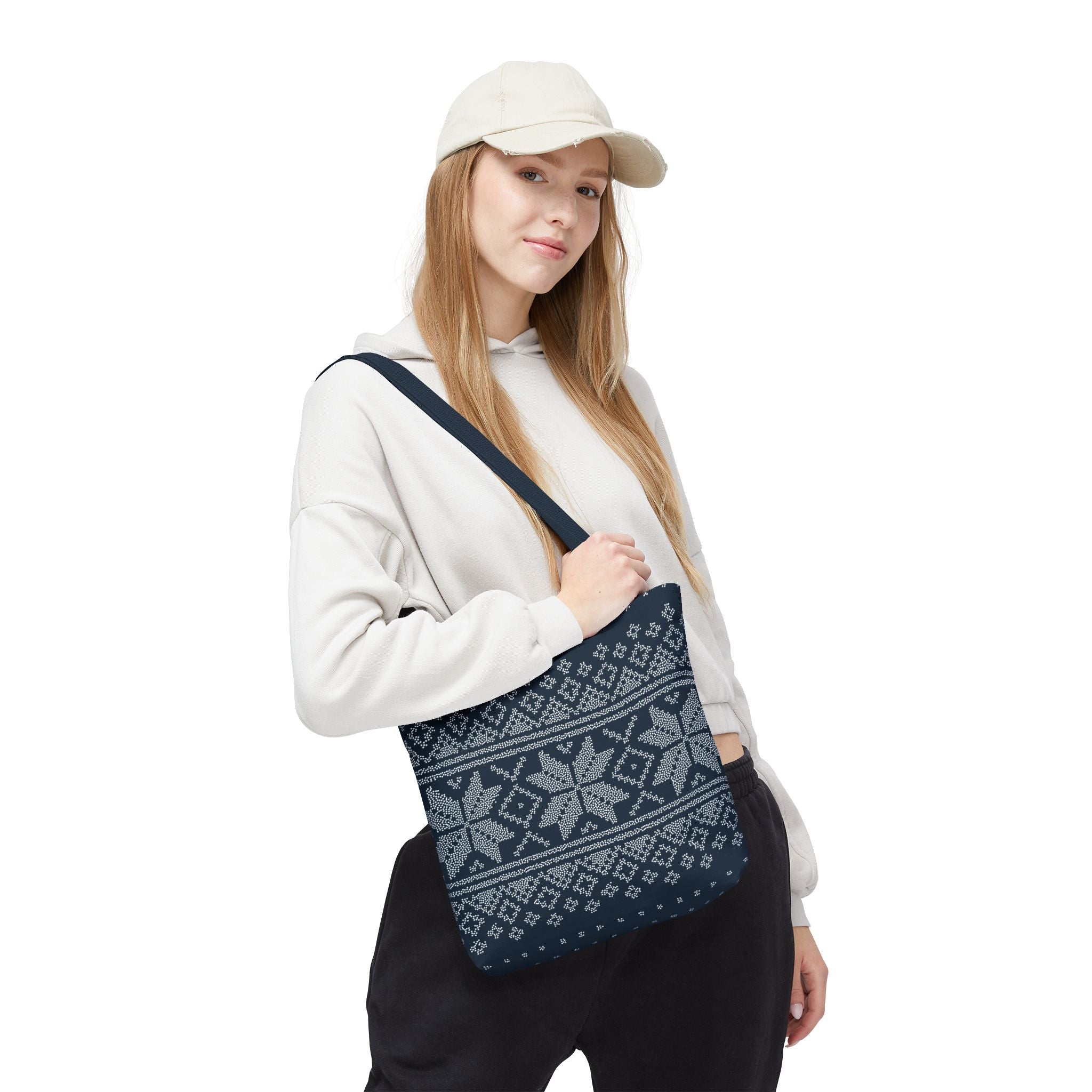 Navy Snow Star Tote Bag