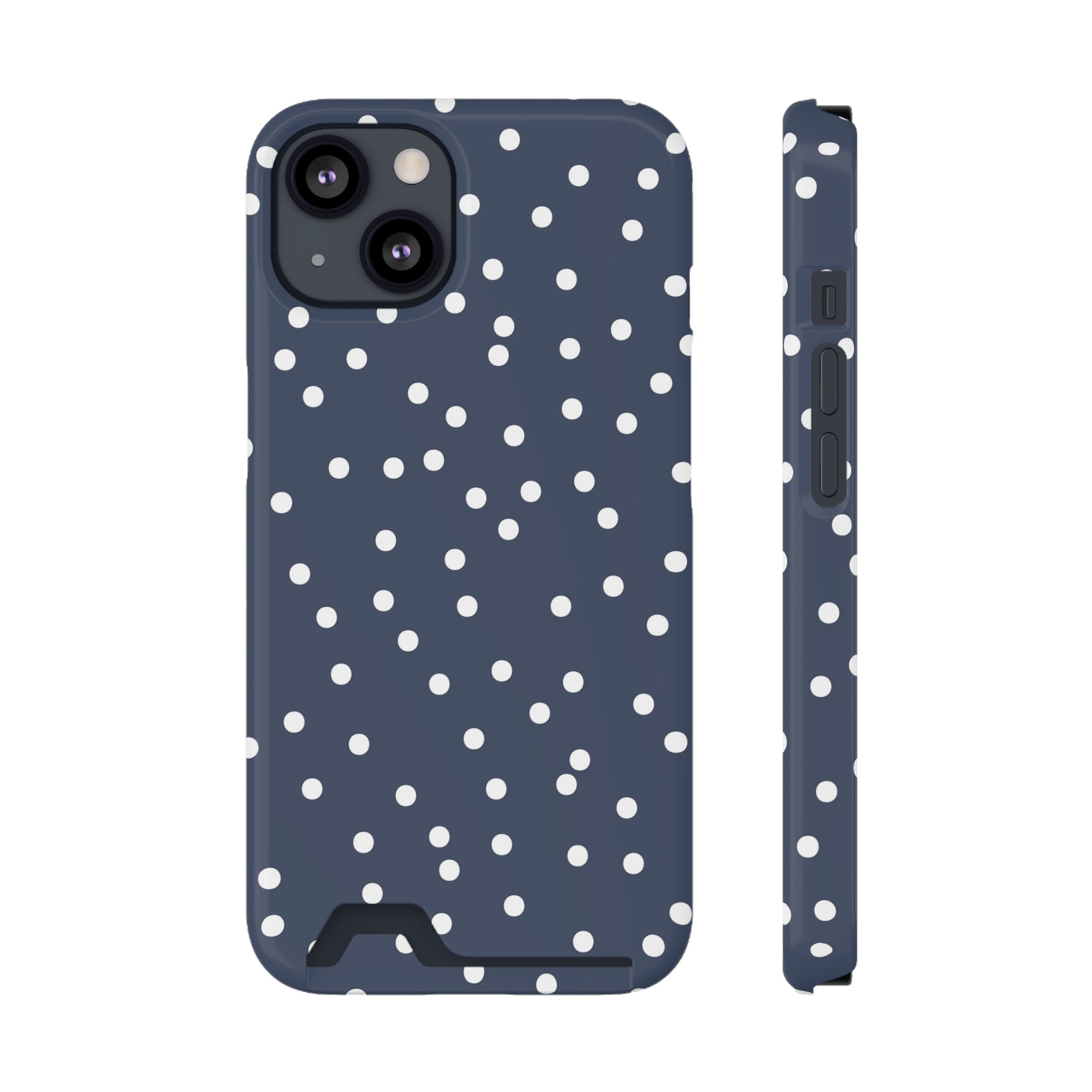 Navy Polka Dot Phone Case with Card Holder - Stylish & Functional Smartphone Accessory