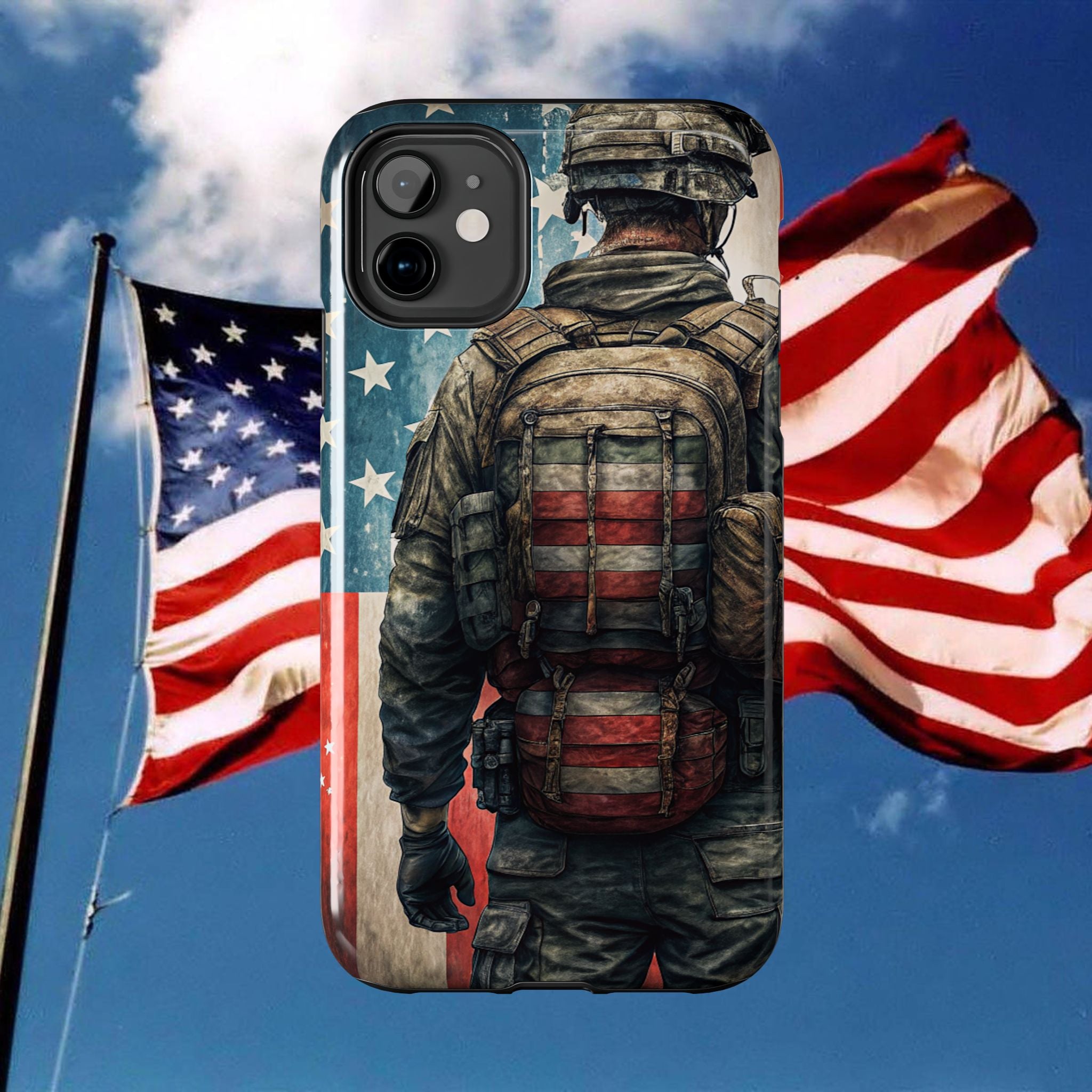 Patriotic American Soldier Military Tough iPhone Samsung Case Durable Protection For On The Go