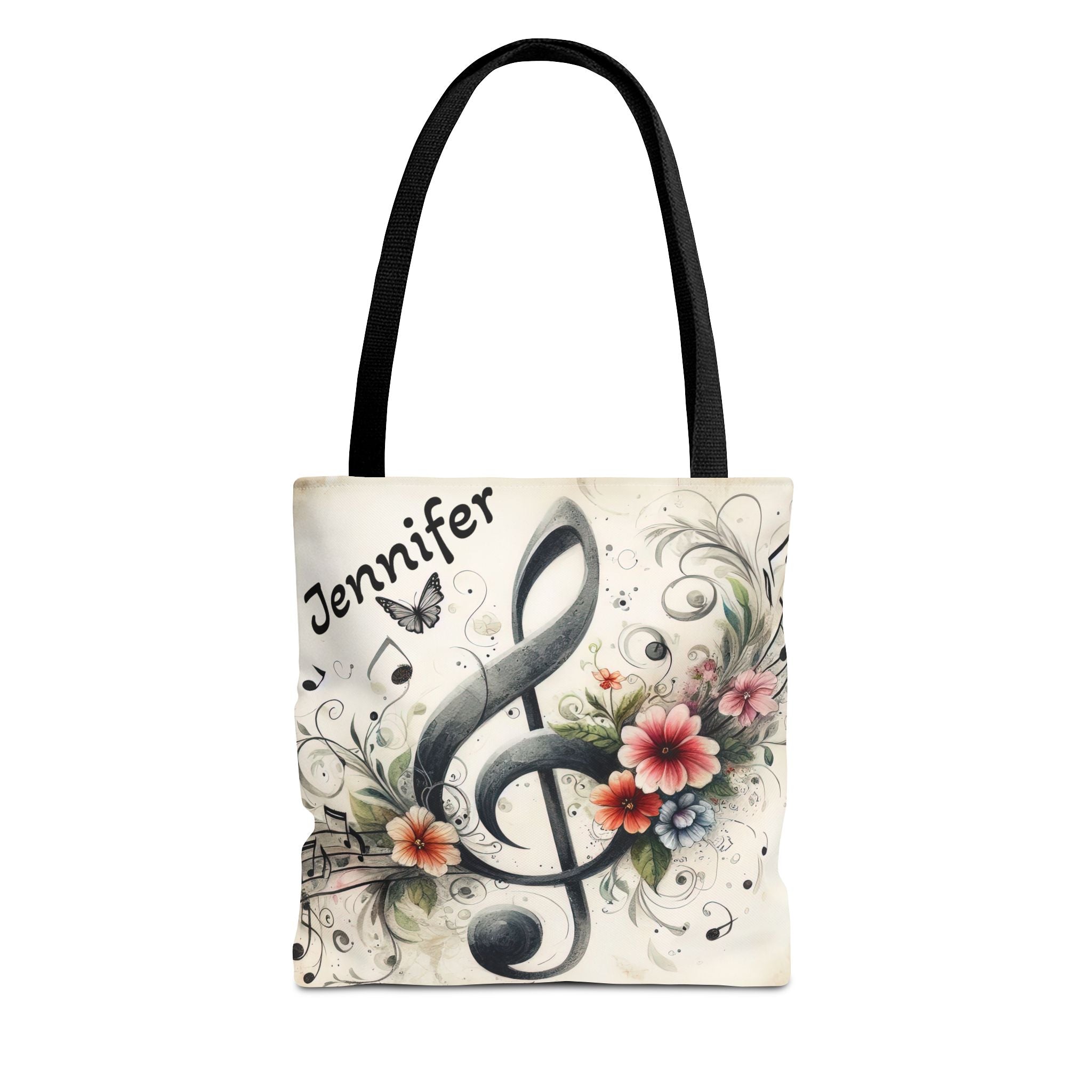 Personalized Name Musical Note Floral Tote Bag