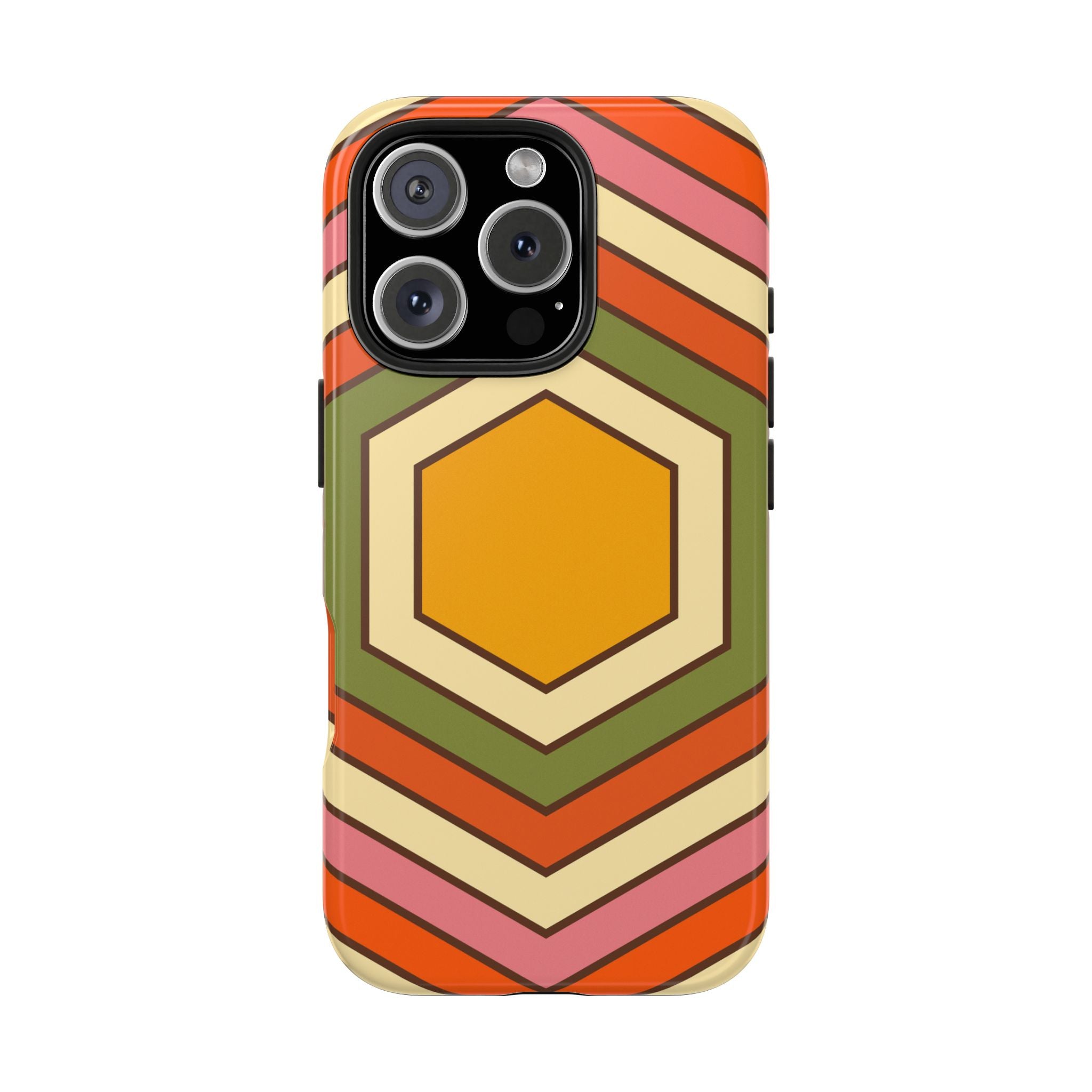 Retro Geometric Tough Impact Resistant iPhone Samsung Case Vibrant Hexagon Design