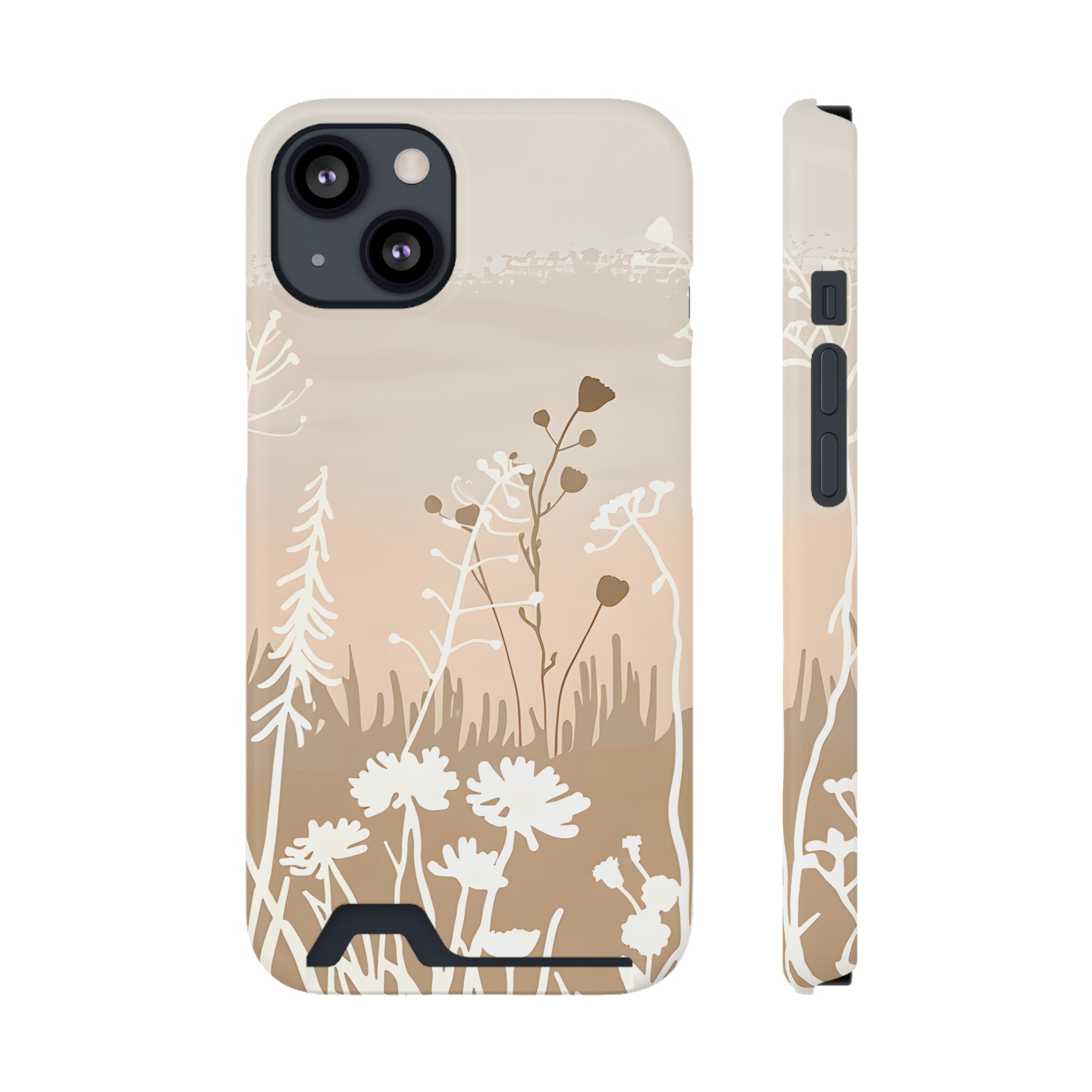 Nature-Inspired Phone Case with Card Holder - Floral Design