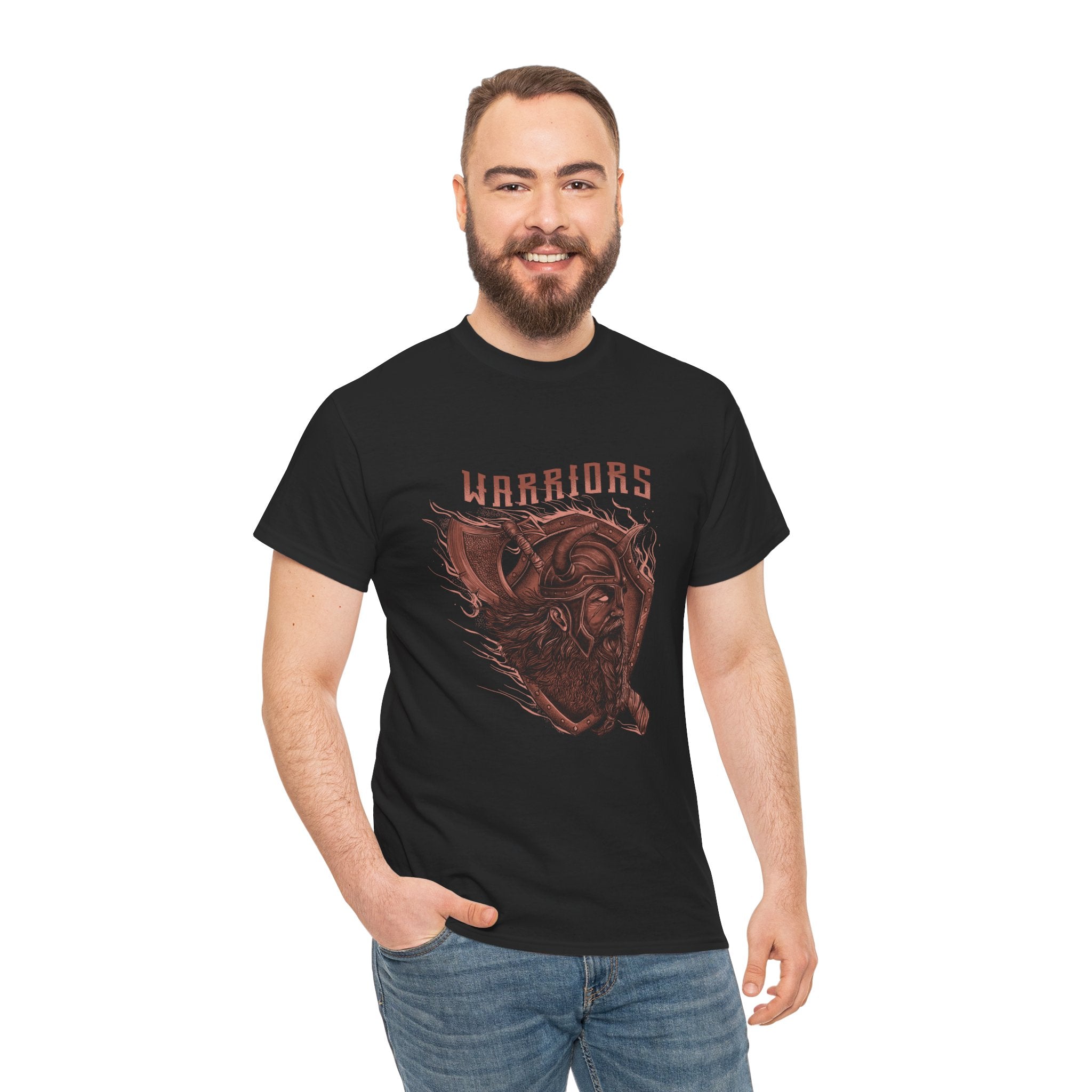 Viking Warriors Battle Axe Shield Black Heavy Cotton Graphic Tee