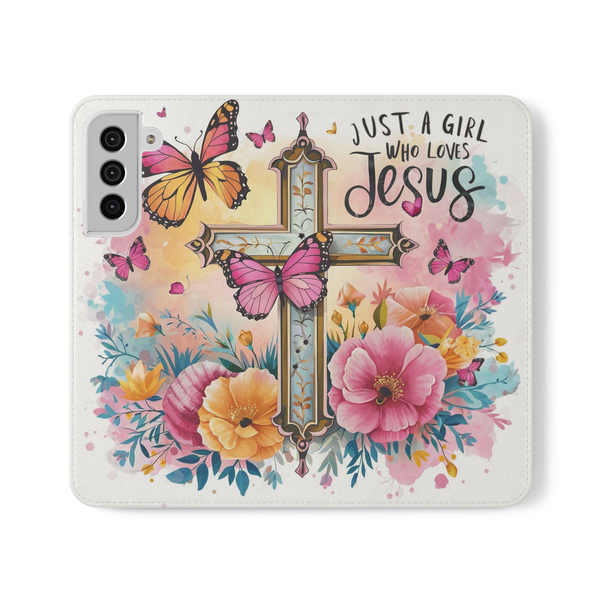 Just A Girl Who Loves Jesus Floral Flip Mobile Phone Case