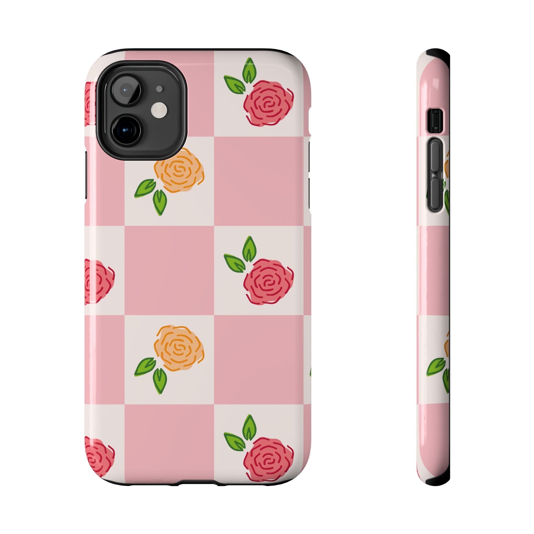 Pink & White Checkered Roses Mobile Phone Case