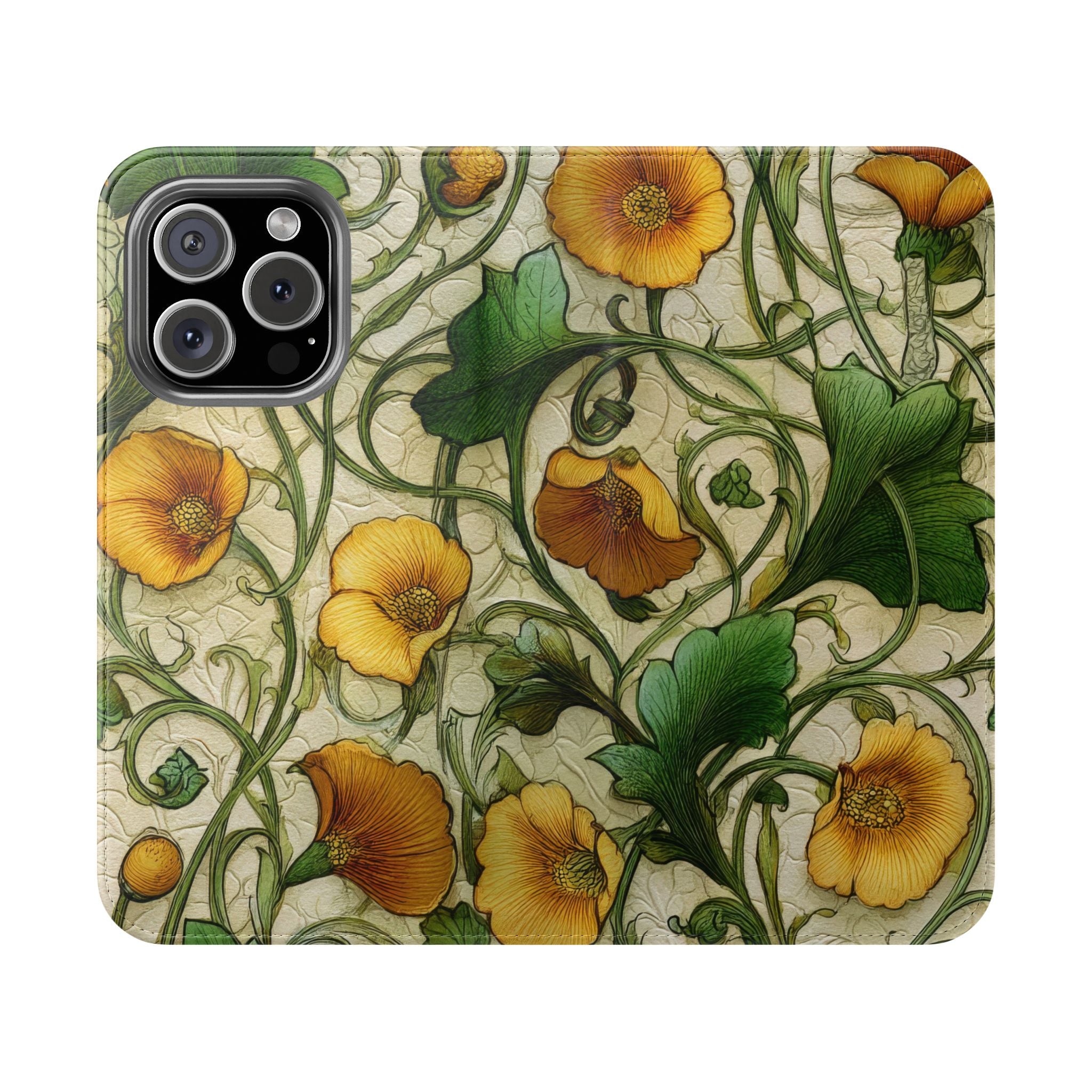 Elegant Yellow Vine Flowers iPhone Samsung Flip Case Protection with Card Slots