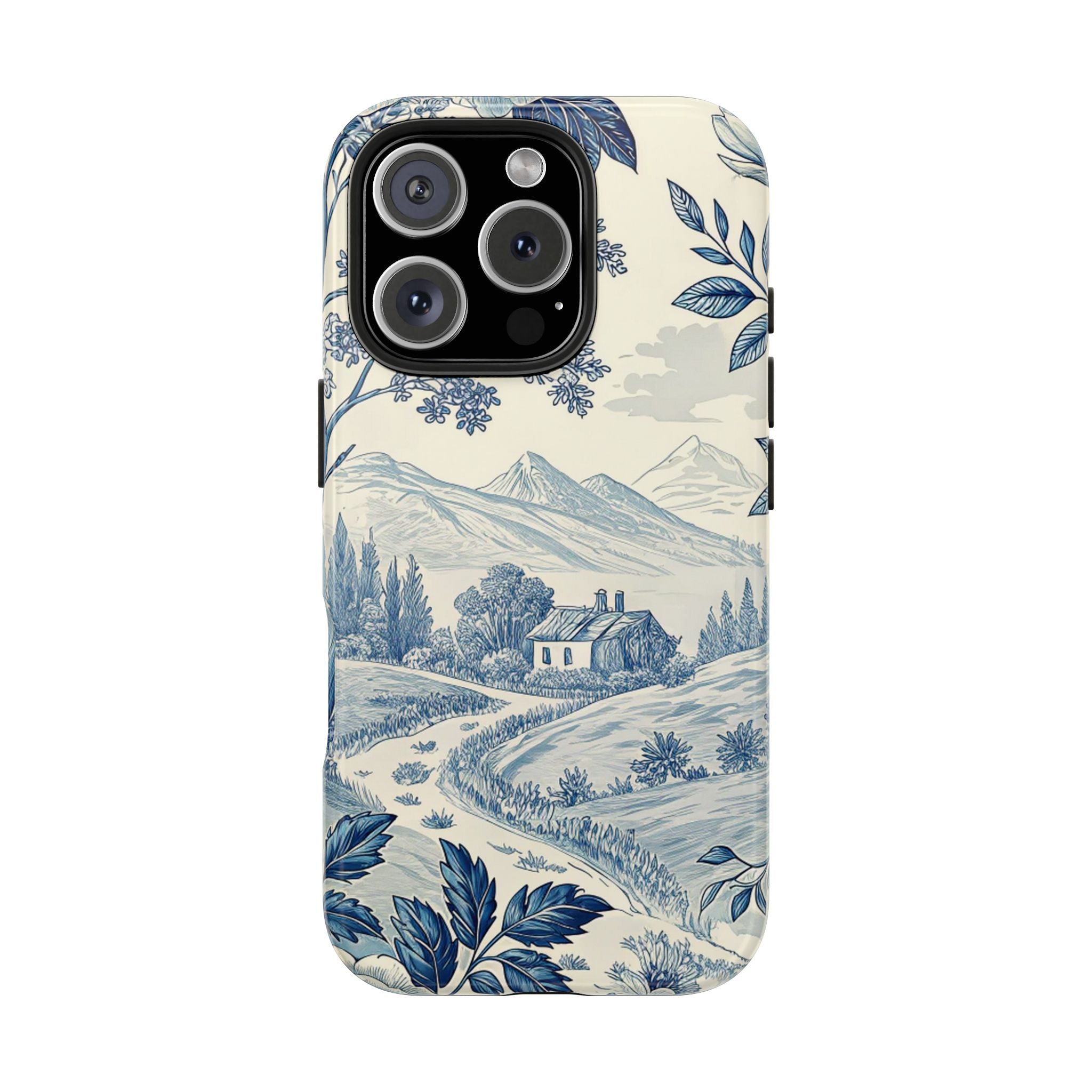 Scenic Floral Tough Impact Resistant Phone Case Nature-Inspired Protection for Outdoor Lovers Blue Toile iPhone Samsung Cover