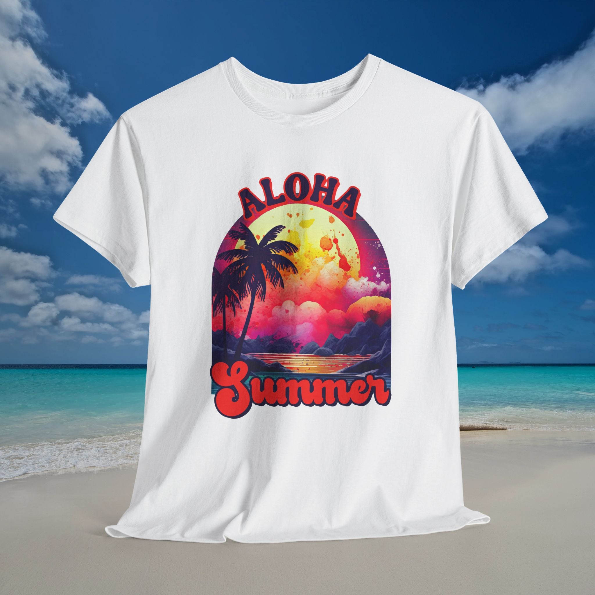 Aloha Summer Beach Heavy Cotton Tee Vibrant Beach Vibes T-Shirt