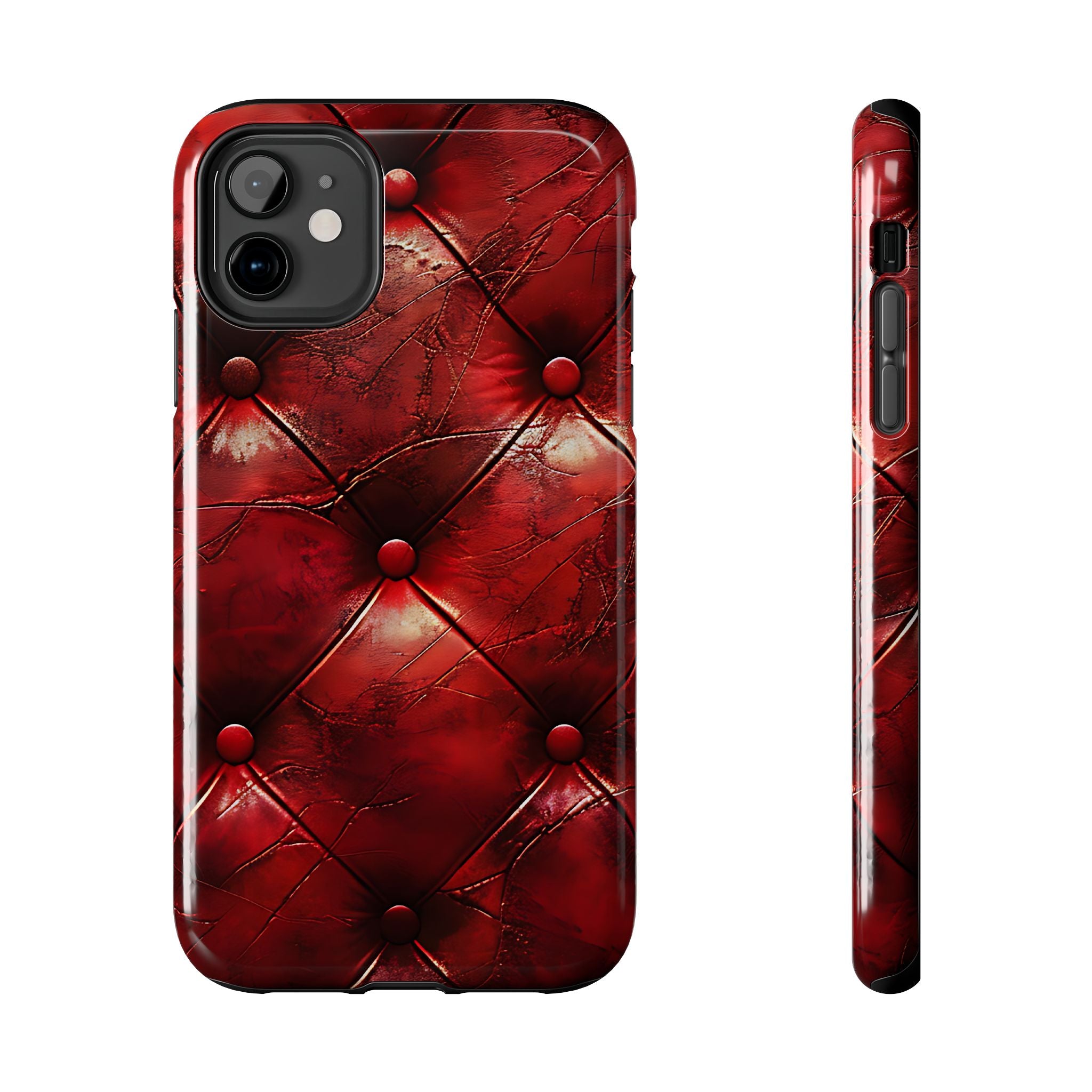 Red Button Tuck Leather Look Mobile Phone Case