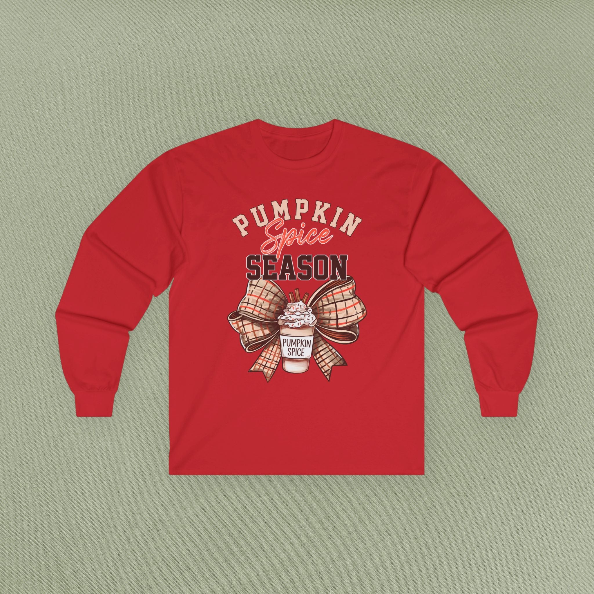 Pumpkin Spice Long Sleeve Tee - Fall Fashion, Cozy Casual Wear, Autumn Inspired Apparel, Perfect for Thanksgiving, Gift for Coffee Lovers