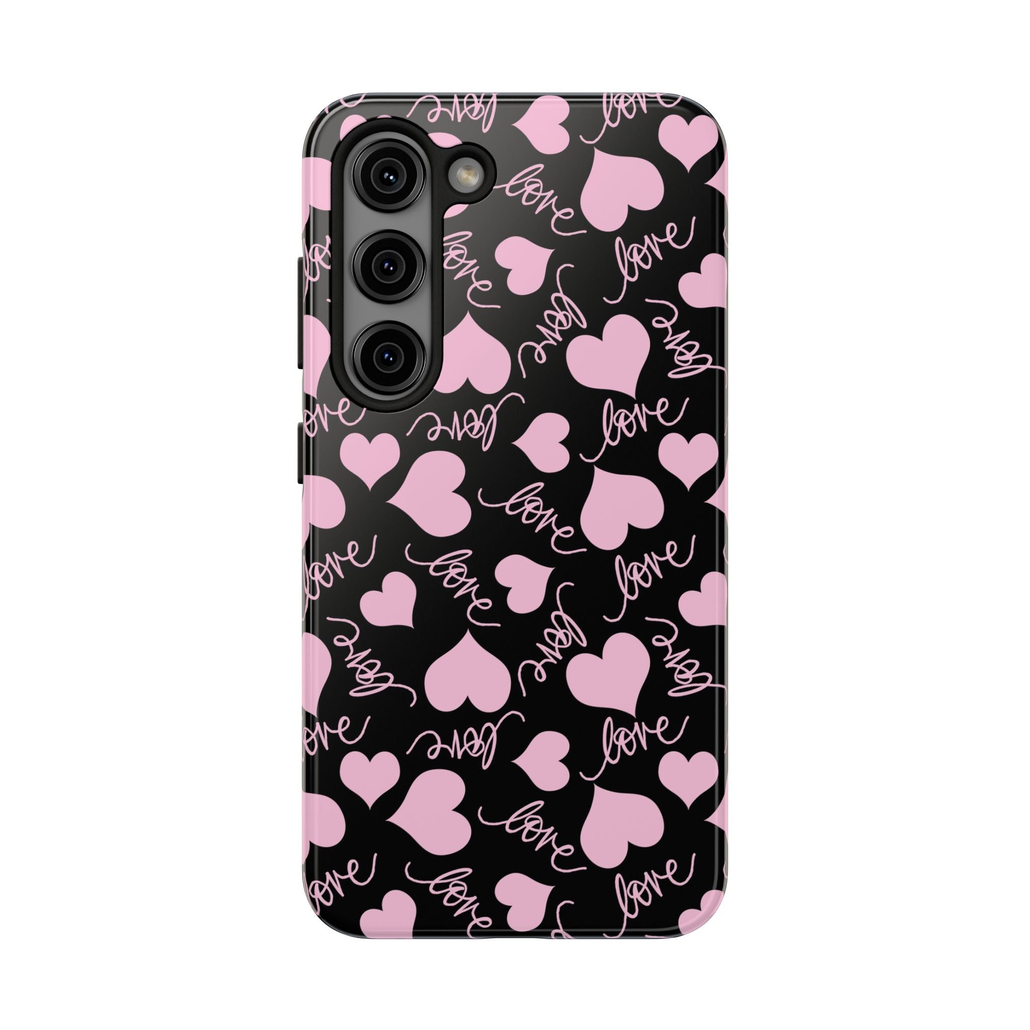 Black With Pink Hearts Love Tough Mobile Phone Case