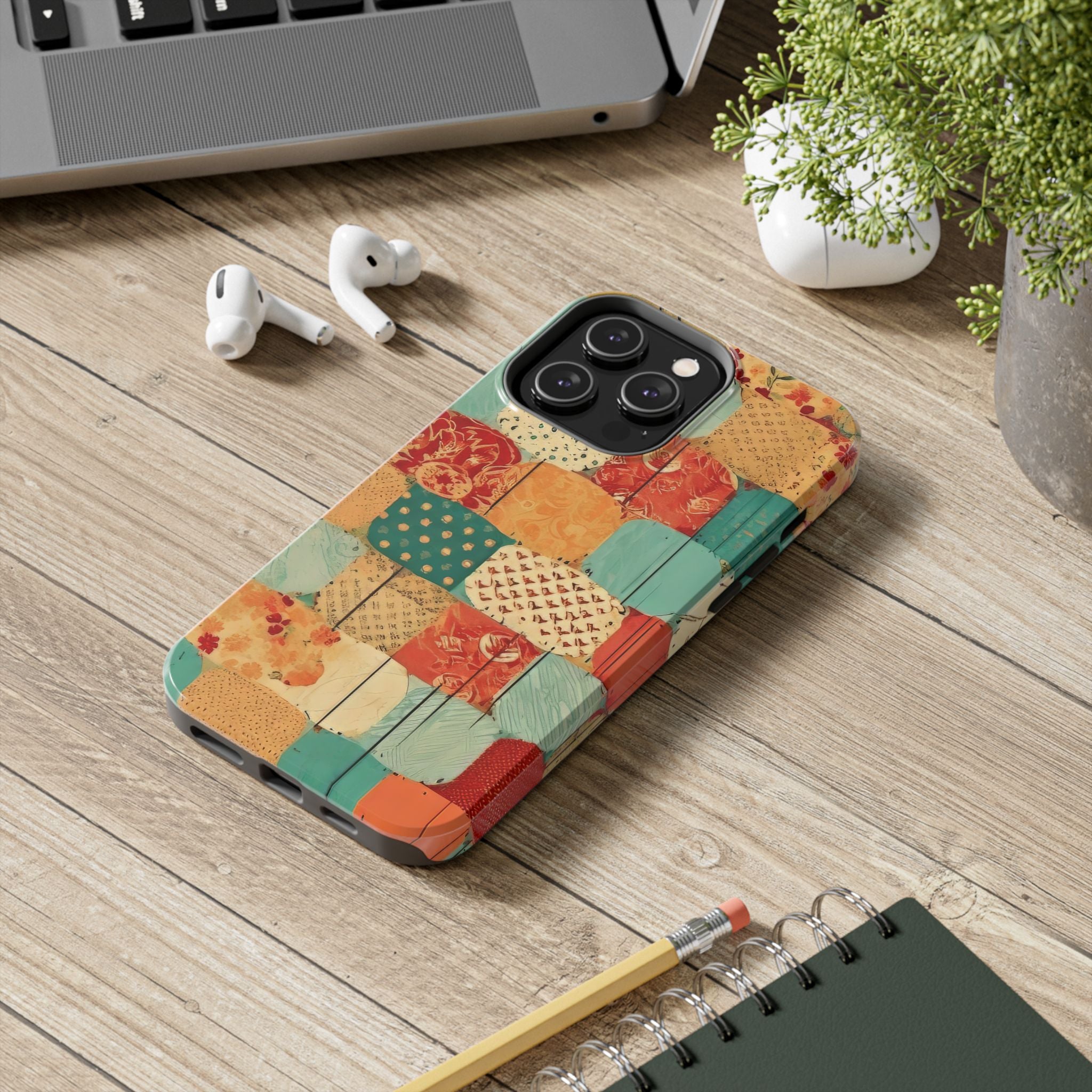 Artisan Patchwork Tough Impact Resistant Phone Case Stylish & Durable Chic Design iPhone Samsung Cover