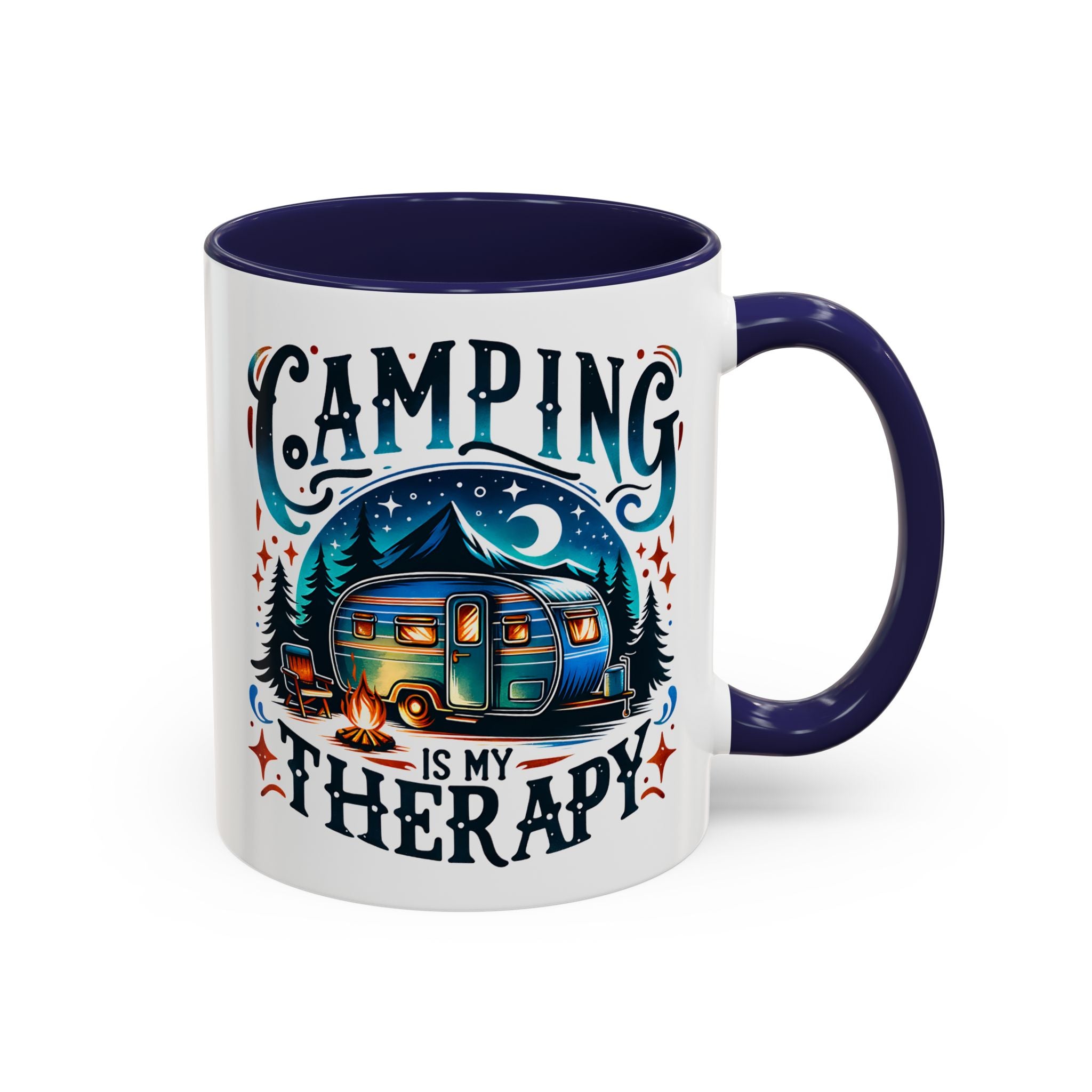 Camping Is My Therapy Accent Coffee Mug