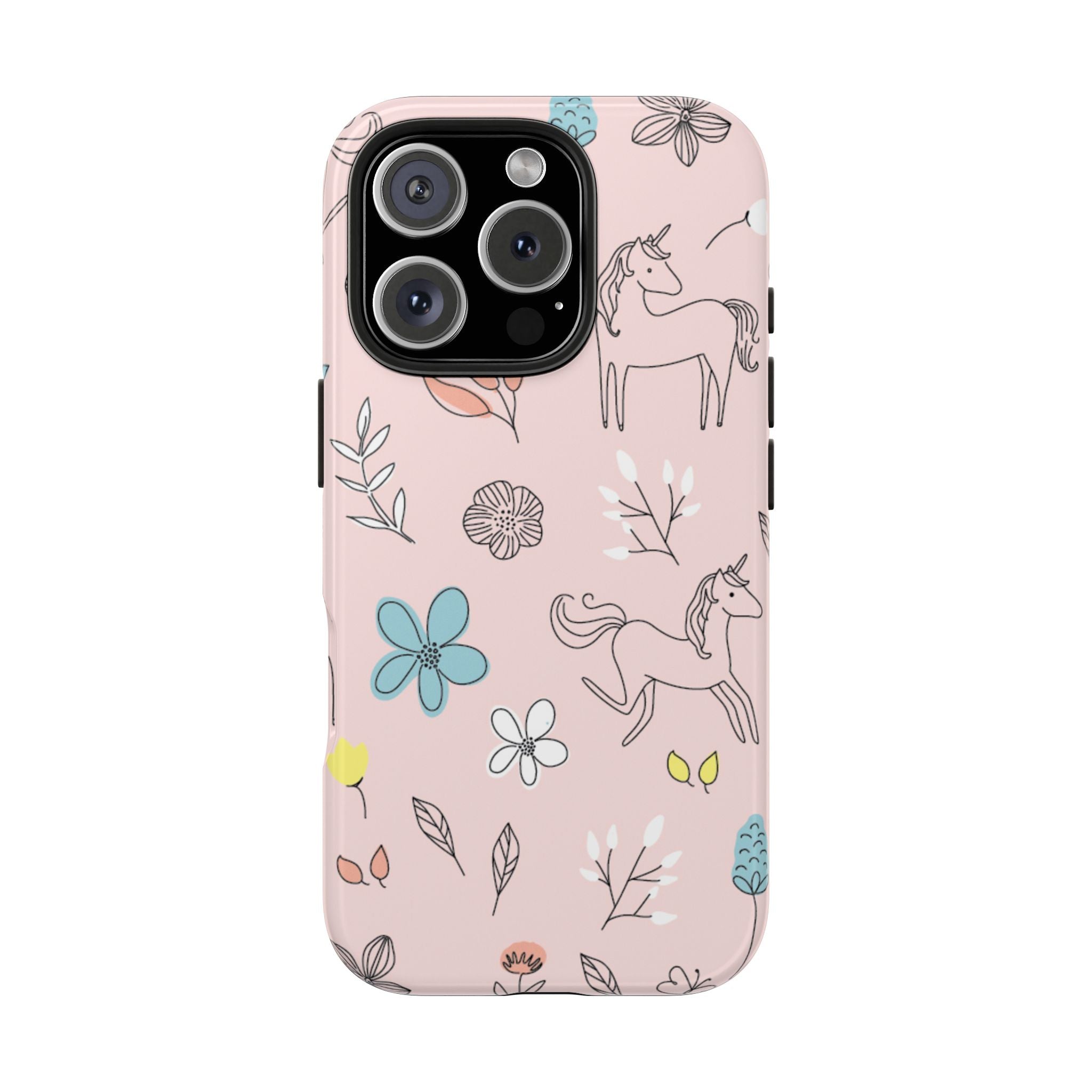 Whimsical Pink Unicorn Floral iPhone Samsung Case, Tough Phone Case for Kids, Cute Phone Cover, Gift for Unicorn Lovers