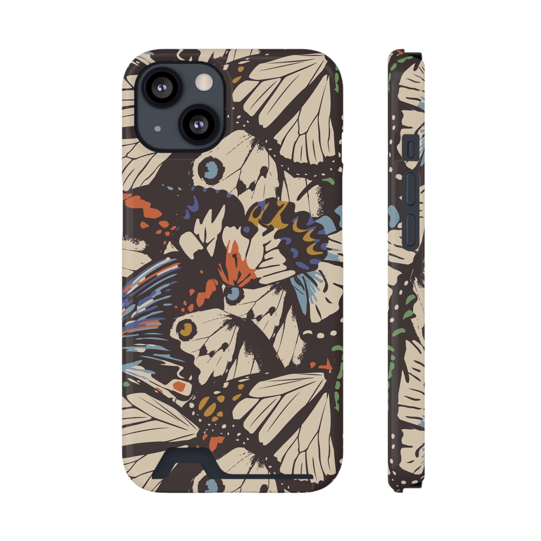 Butterfly Design Phone Case with Card Holder - Stylish & Functional