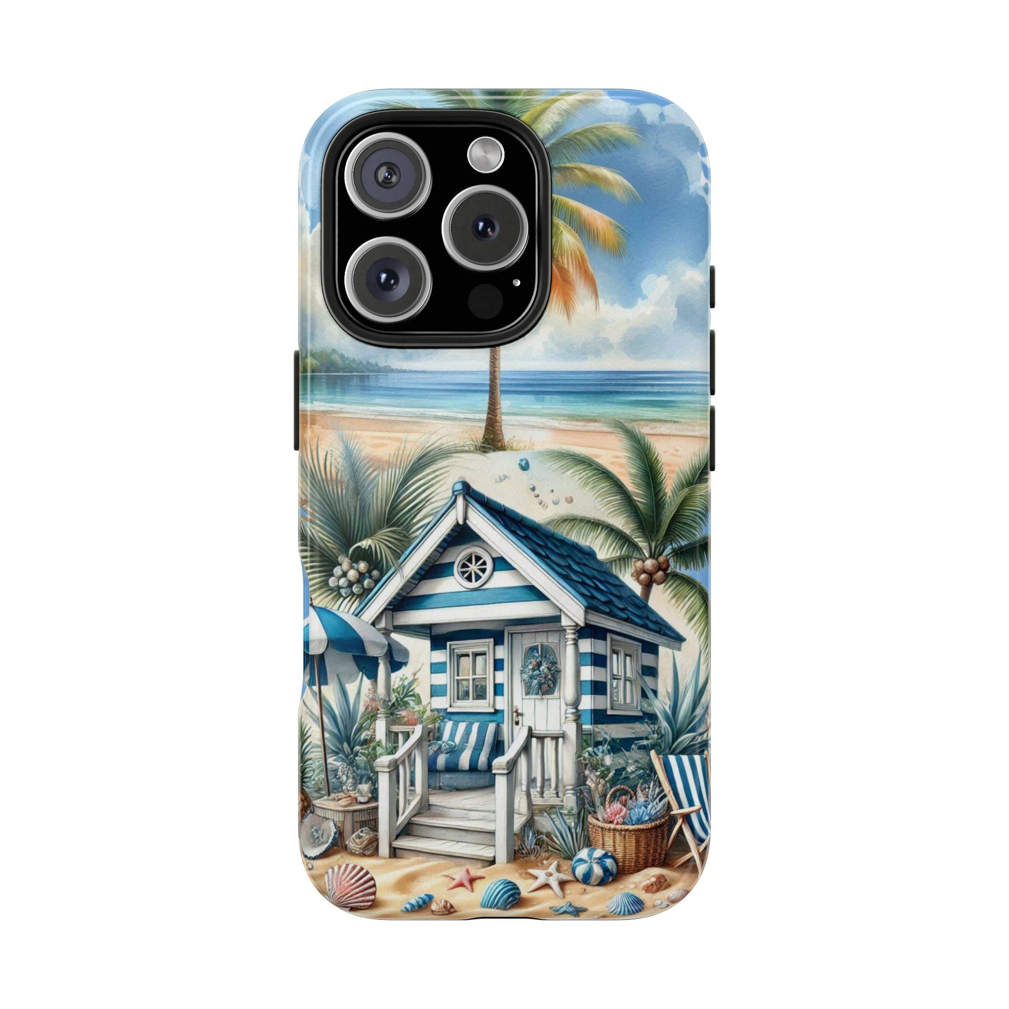 Tropical Beach Hut Summer Phone Case Tough Impact Resistant Protection with Coastal Vibes iPhone Samsung Cover