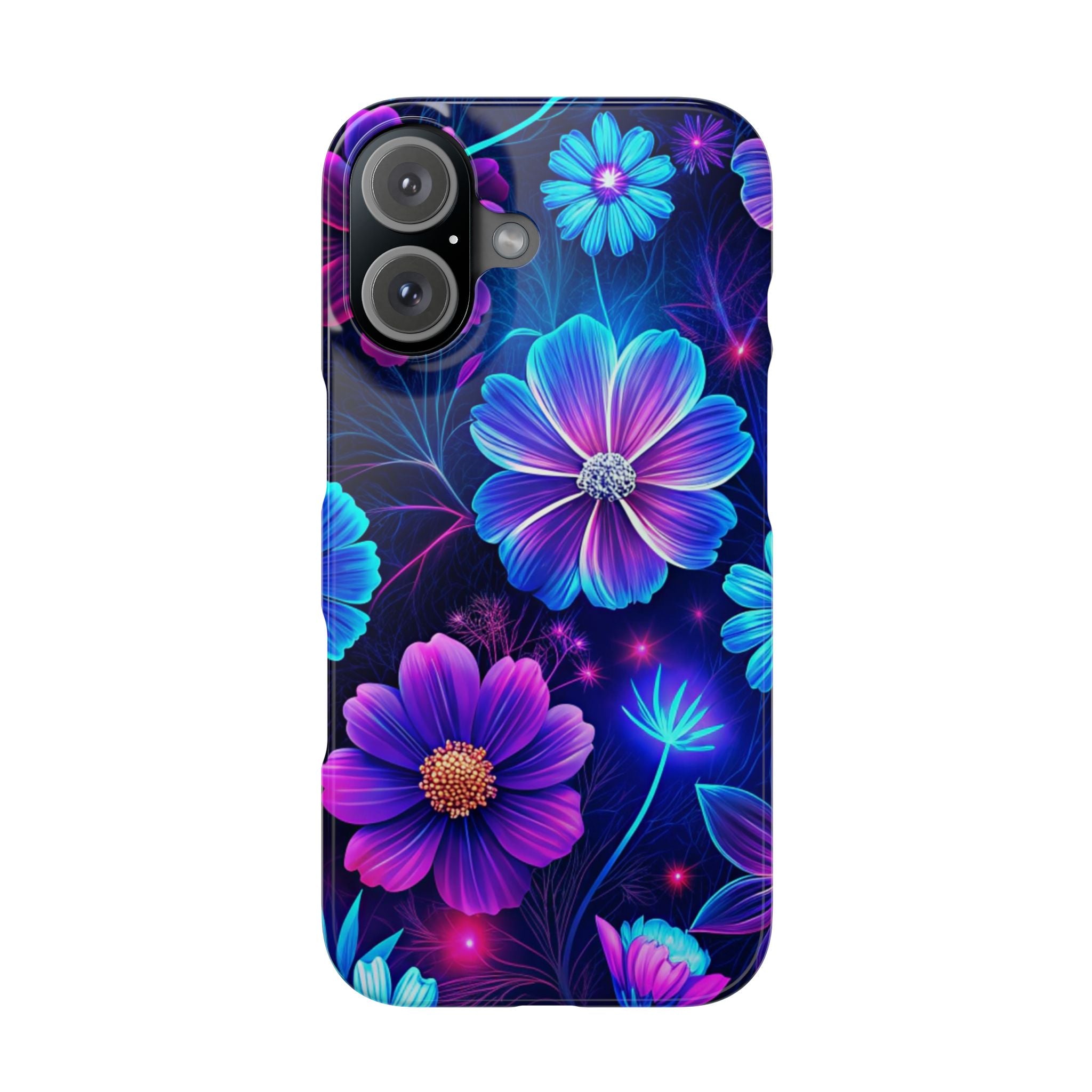 Glossy Neon Blue Floral Slim Case for iPhone Vibrant Flower Samsung Design Phone Protector