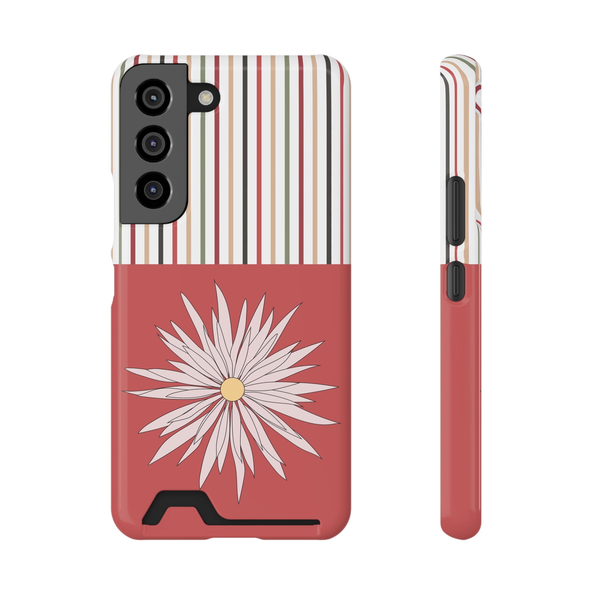 Floral Mixed Solid & Stripes Phone Case with Card Holder - Stylish and Functional for Everyday Use