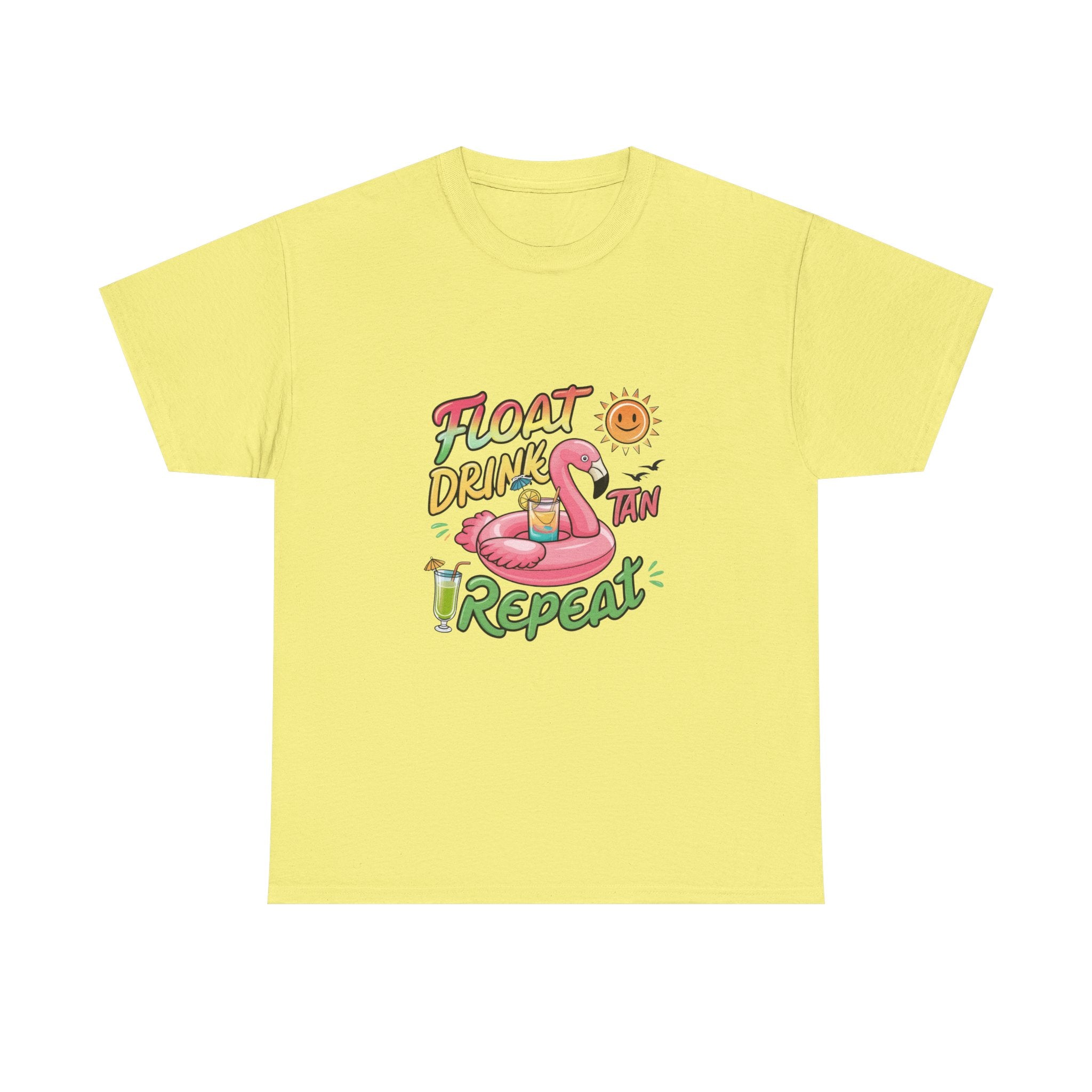 Float Drink Tan Repeat Heavy Cotton Tee Summertime Beach Funny T-Shirt