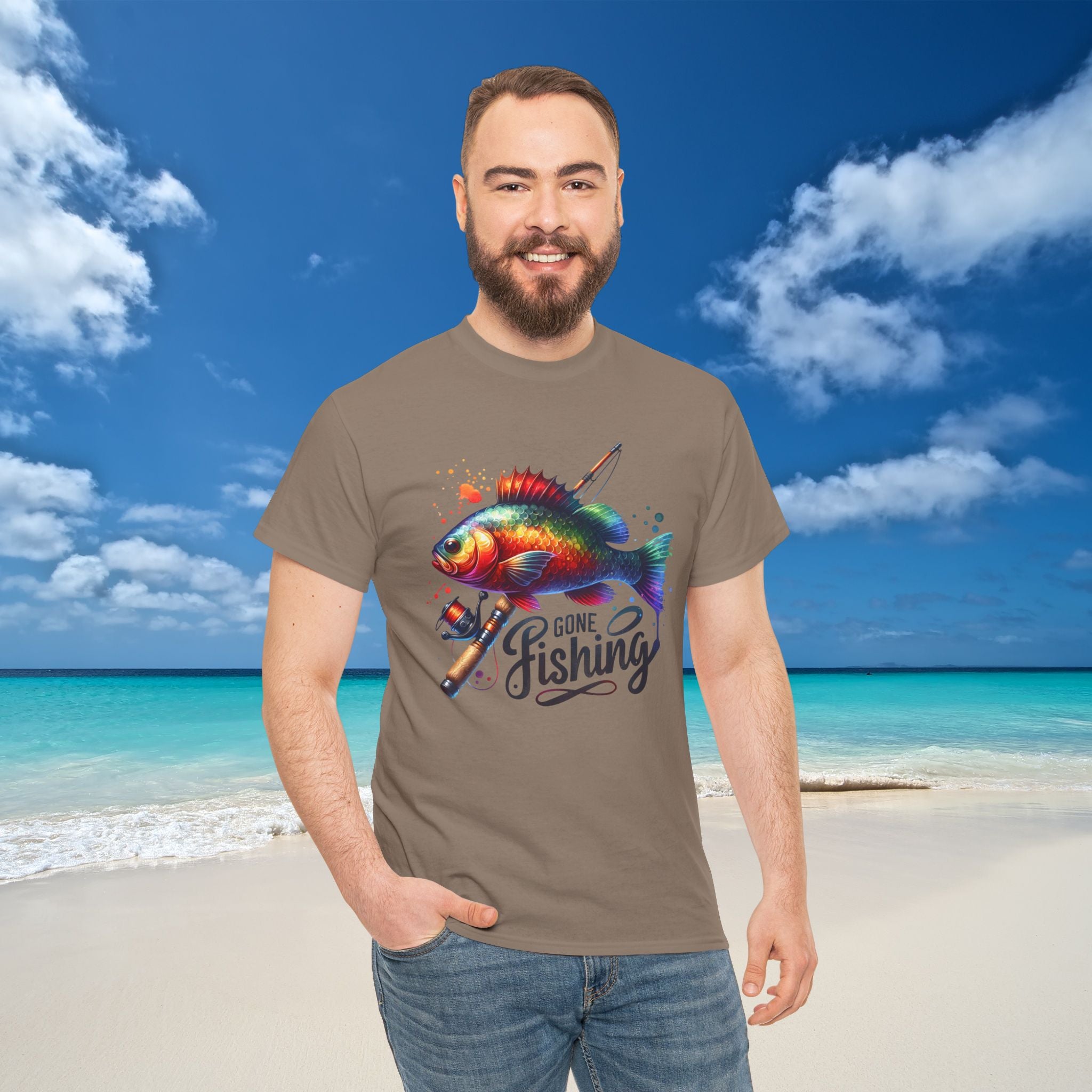 Gone Fishing Heavy Cotton Tee Perfect for Anglers and Outdoor Lovers