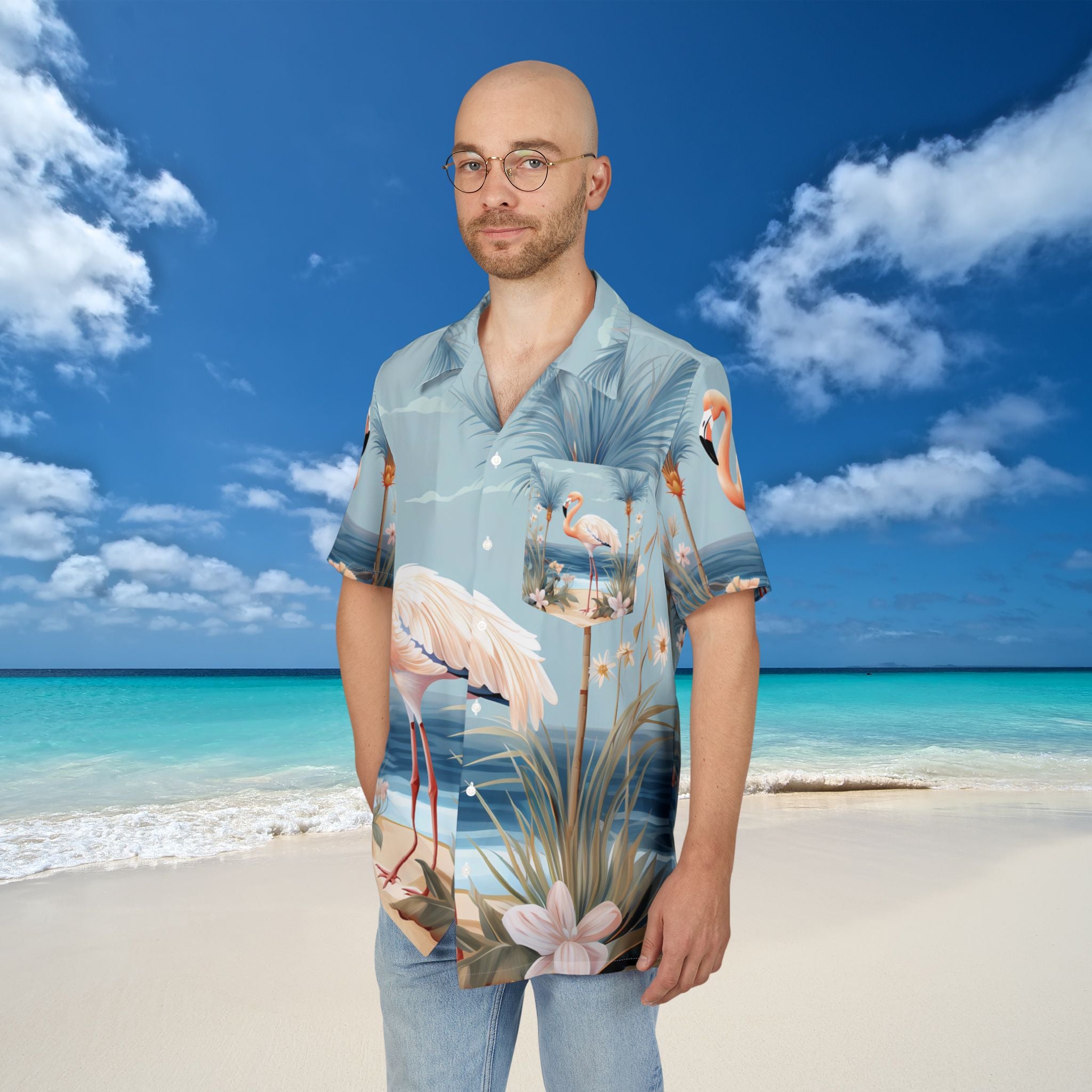 Tropical Flamingo Hawaiian Button Down Shirt Perfect for Summer & Beach Getaways