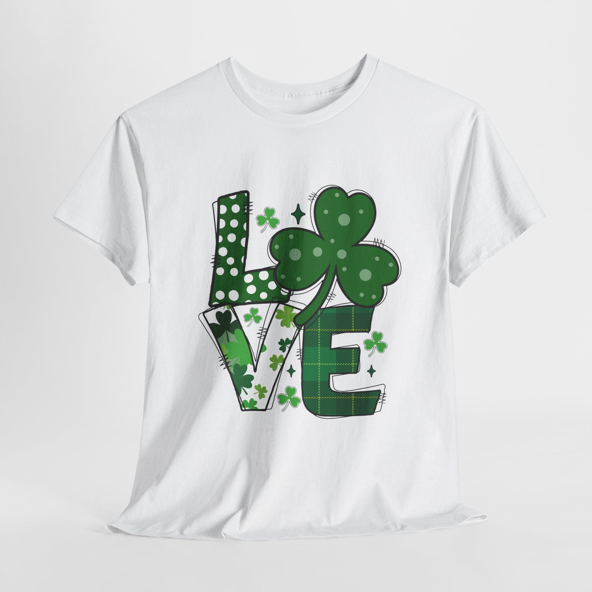 St. Patrick's Day Love Tee - Heavy Cotton Shirt with Shamrock Design