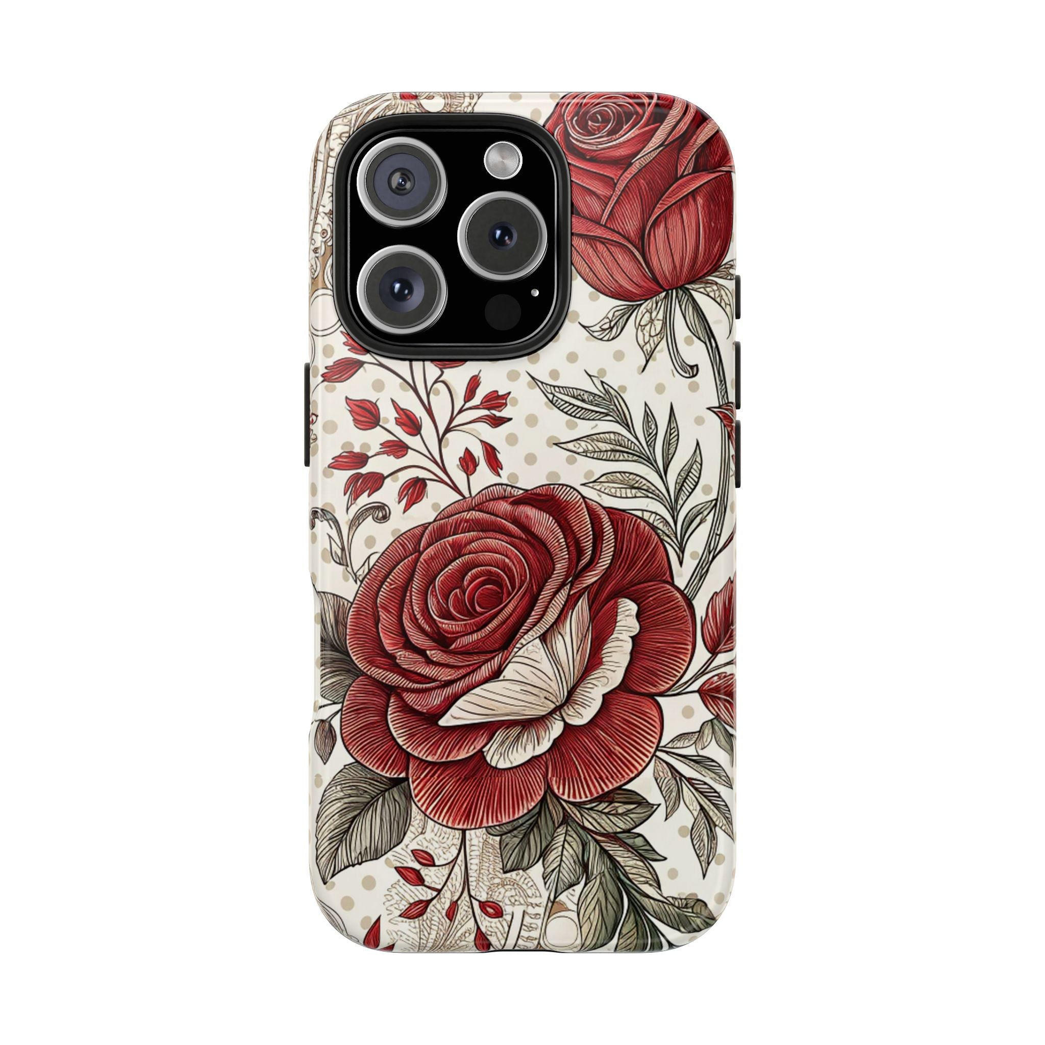 Elegant Roses Floral Impact Resistant Tough Phone Case Durable Protection with Vintage Rose Design iPhone Samsung Cover
