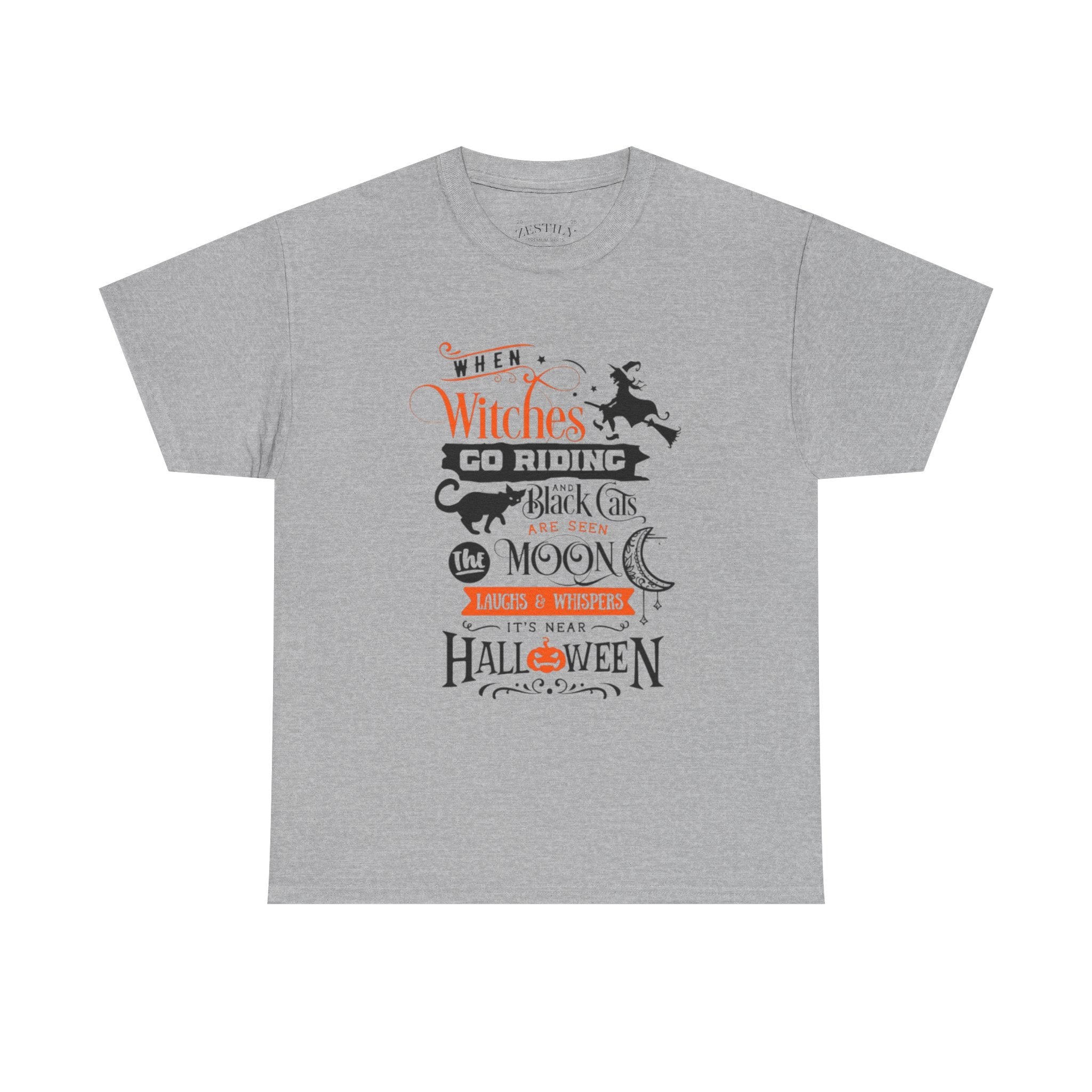 Halloween Witchy Tee, Spooky Season Shirt, Cotton T-Shirt, Halloween Gift, Autumn Outfit, Black Cat Design
