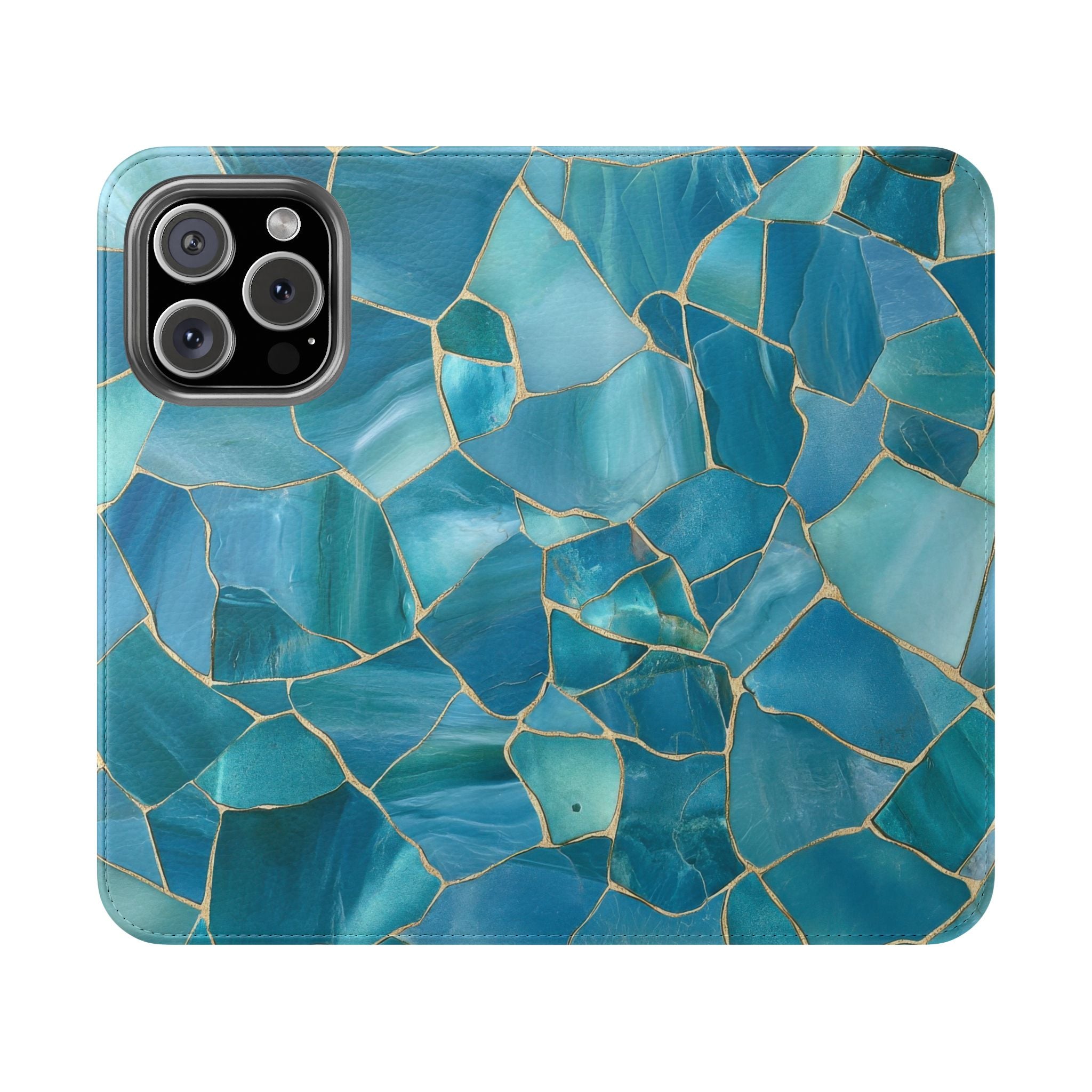 Elegant Ocean Blue Stained Glass Look Flip Case for Smartphones Stylish and Practical iPhone Samsung Accessory