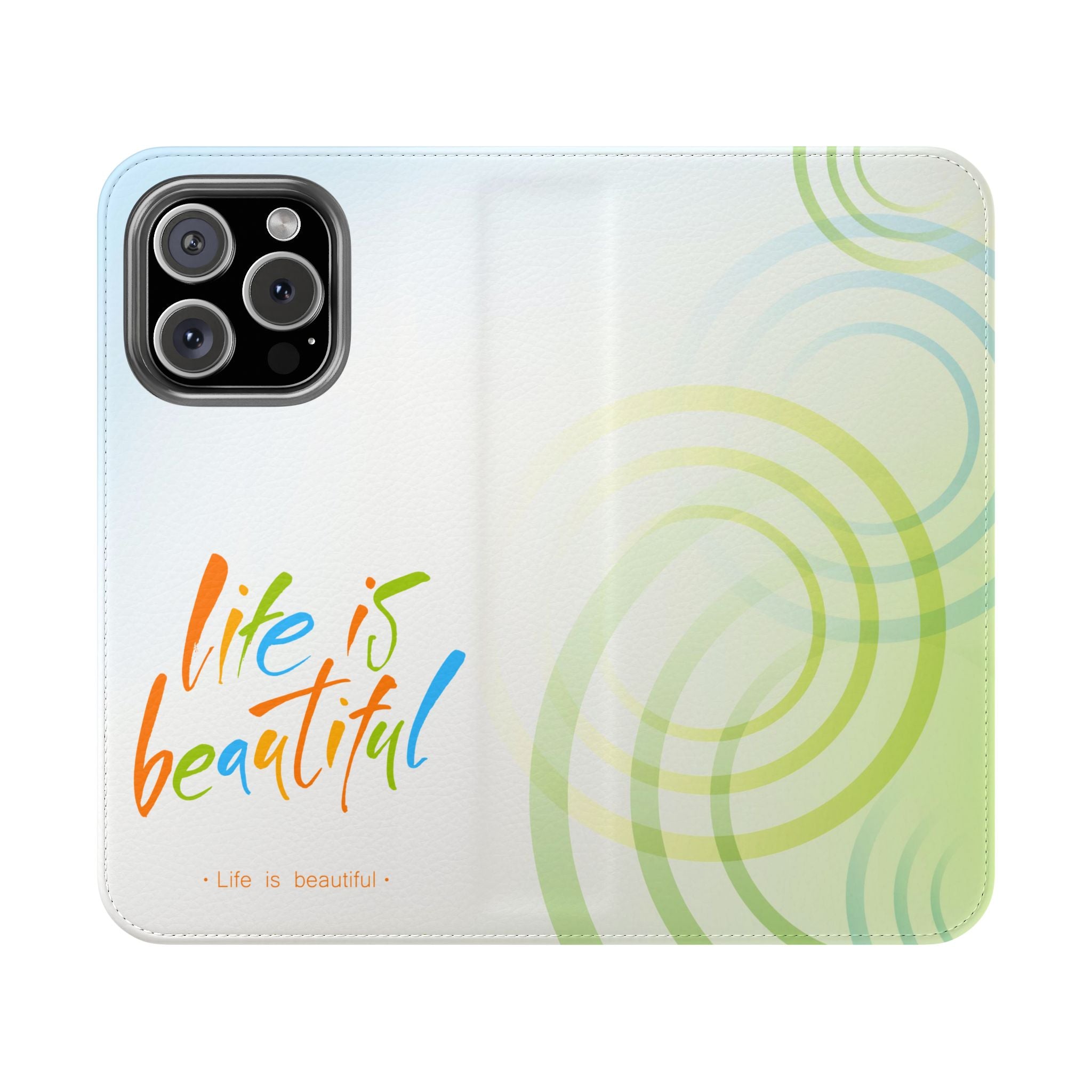Colorful Flip Case Life is Beautiful, iPhone Samsung Wallet Cover, Cute Phone Protector, Gift for Her, Inspirational Accessory