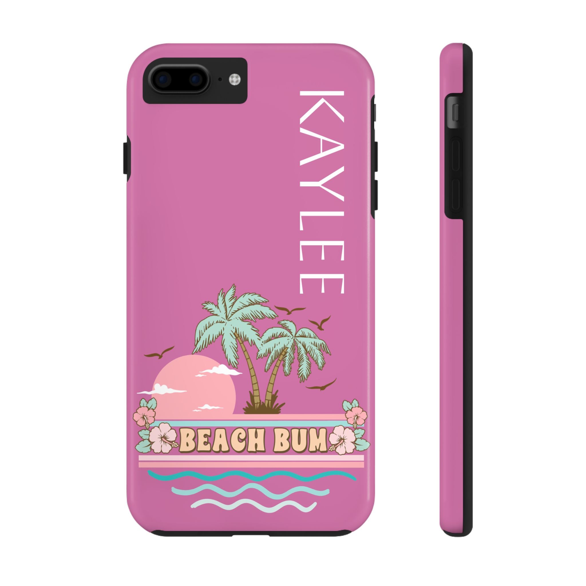 Personalized Beach Bum Tough Impact Resistant Phone Case Custom Name Summer Tropical Design iPhone Samsung