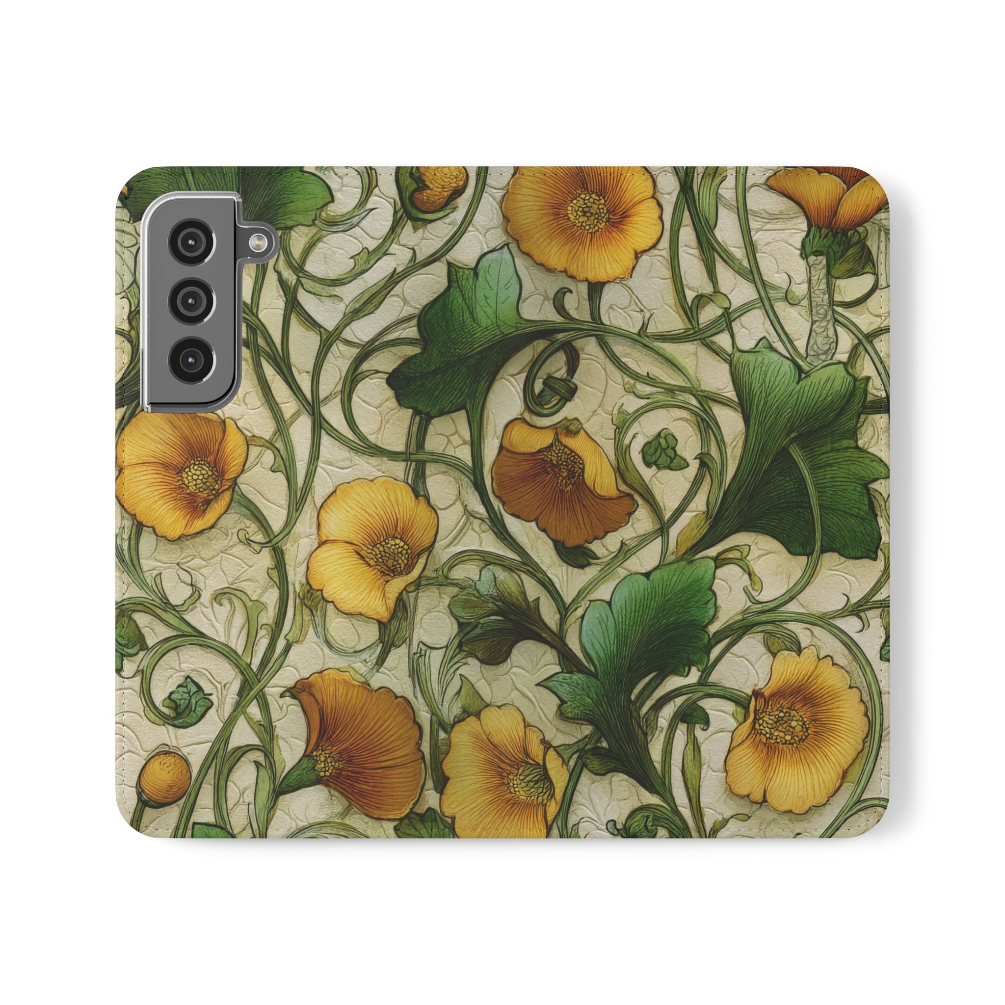 Elegant Yellow Vine Flowers iPhone Samsung Flip Case Protection with Card Slots