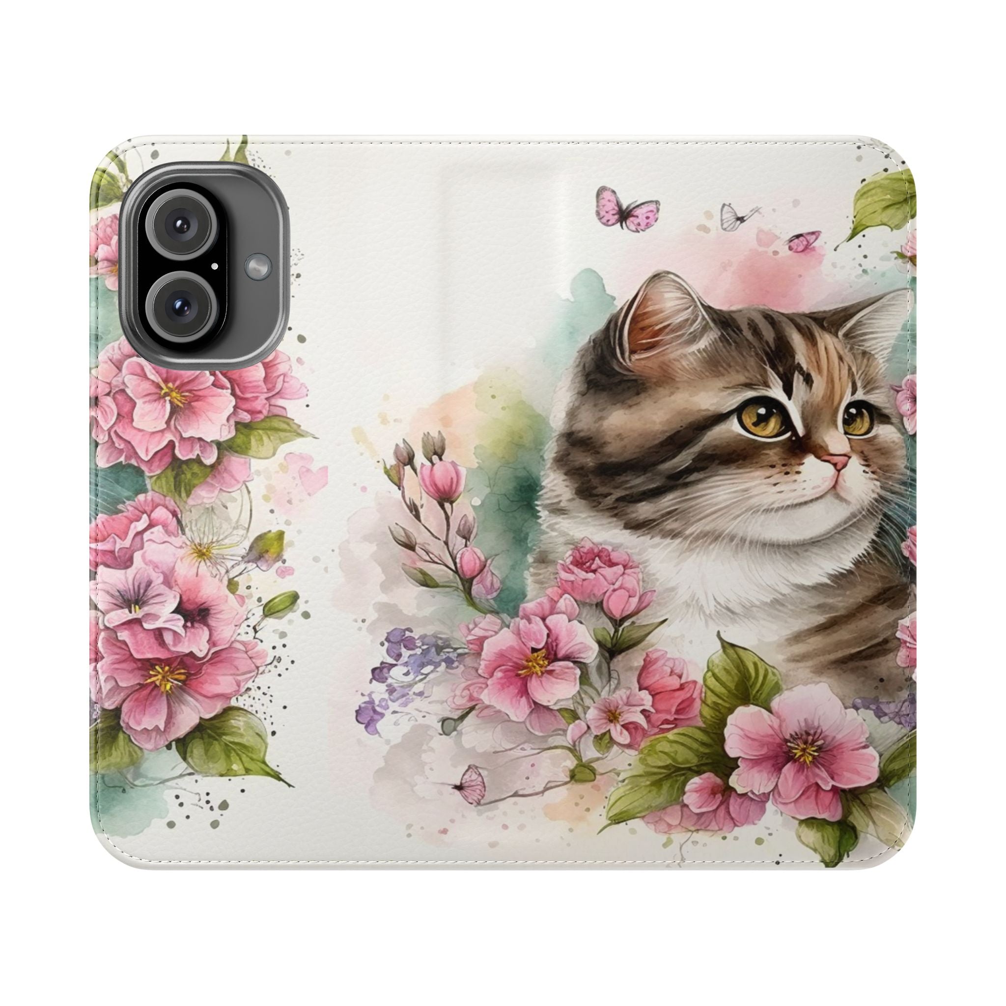 Kitten Floral Flip Mobile Phone Case