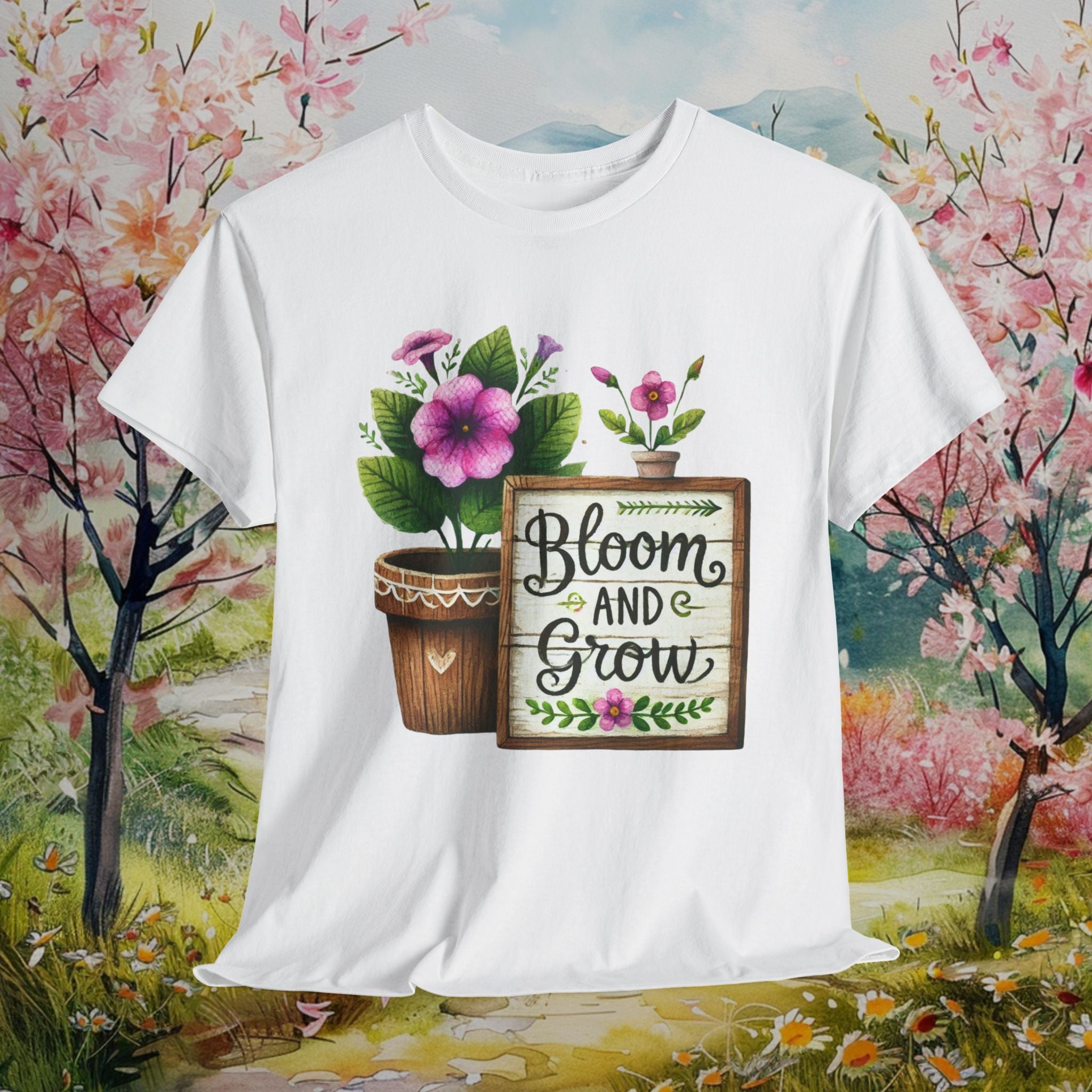 Bloom and Grow Heavy Cotton Tee - Floral Design T-Shirt