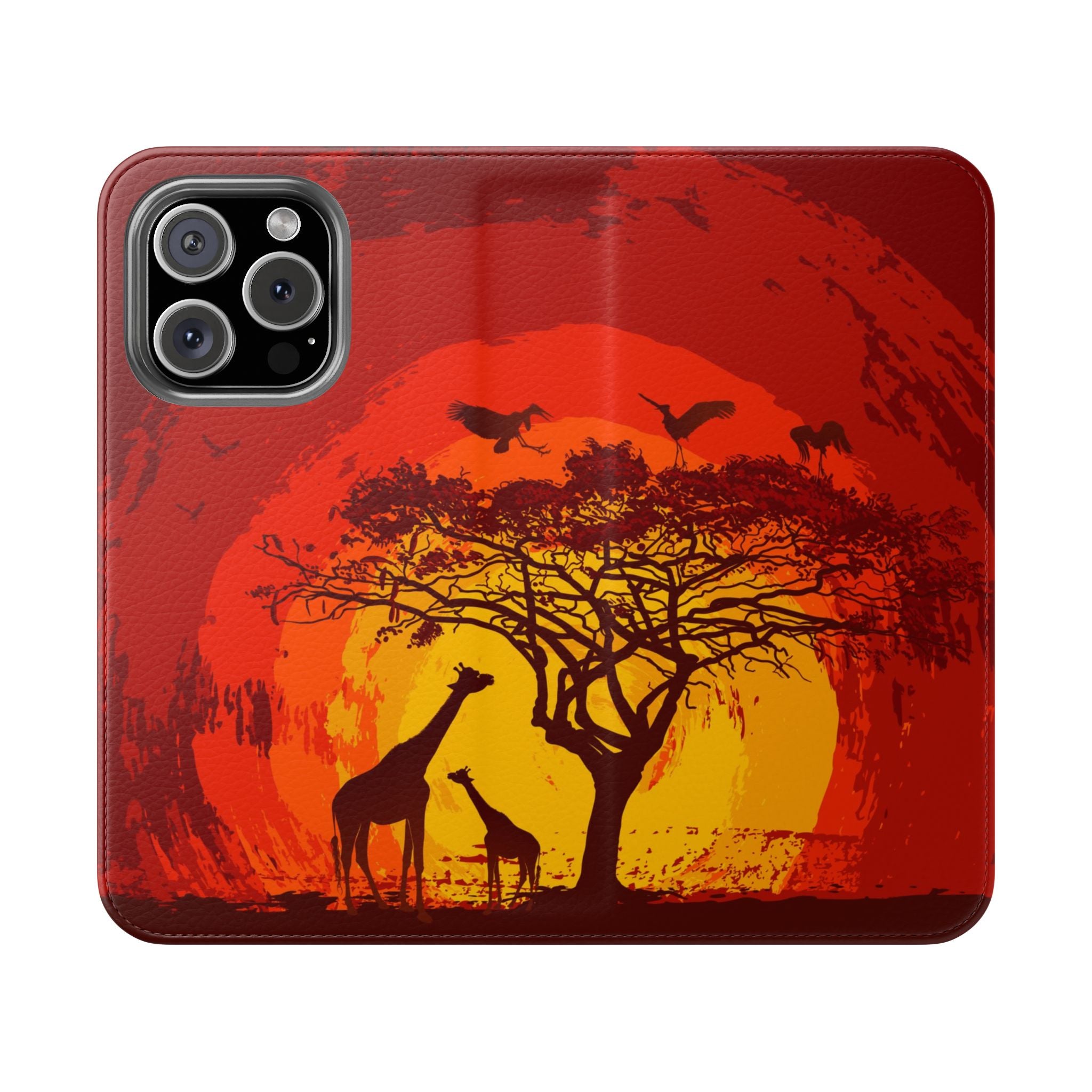 African Sunset Giraffe Flip iPhone Samsung Case Wildlife Phone Cover, Safari Inspired Accessory, Perfect Gift for Nature Lovers, Ideal for Travel