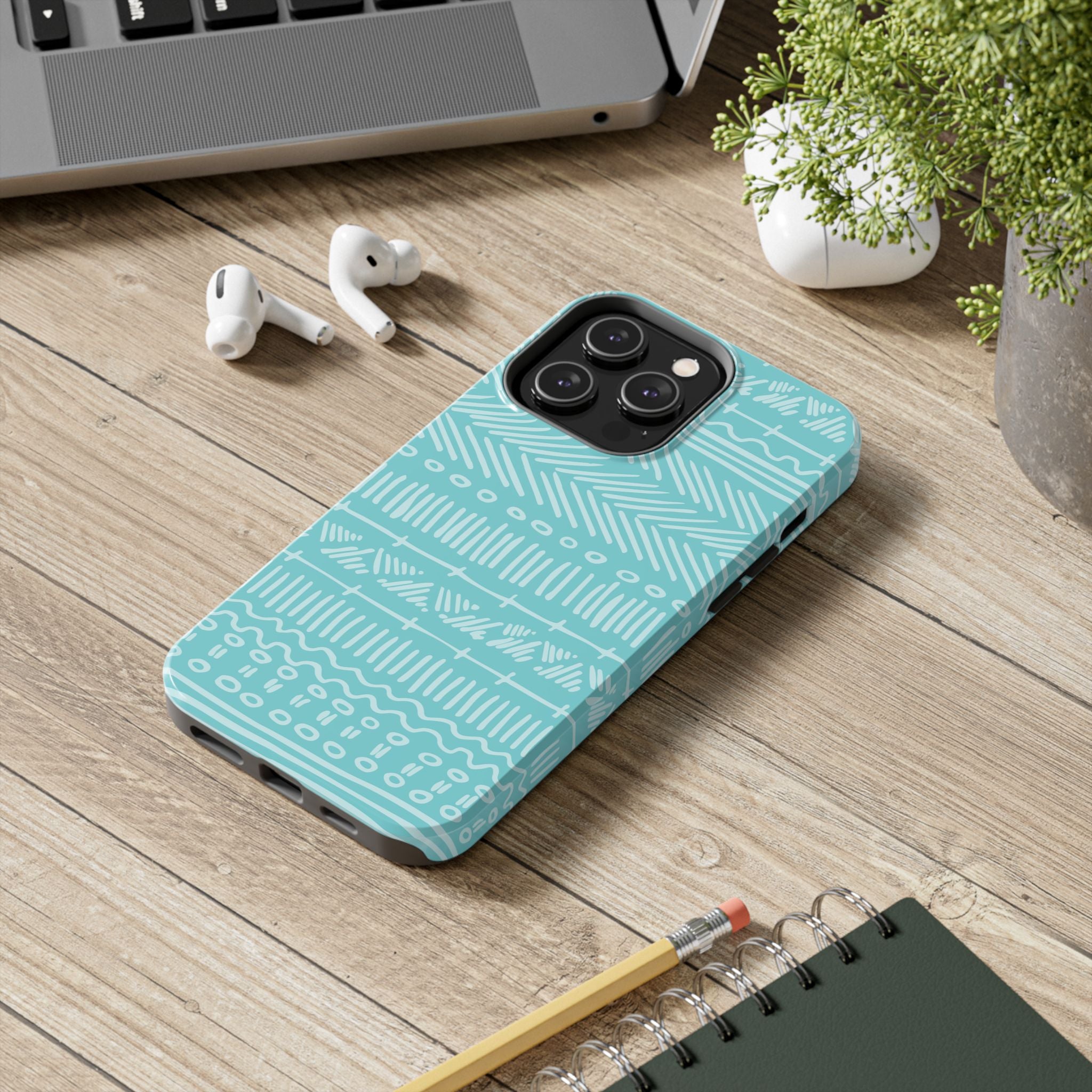 Trendy Tough Impact Resistant Phone Case With Vibrant Aquamarine Geometric Design iPhone Samsung Cover