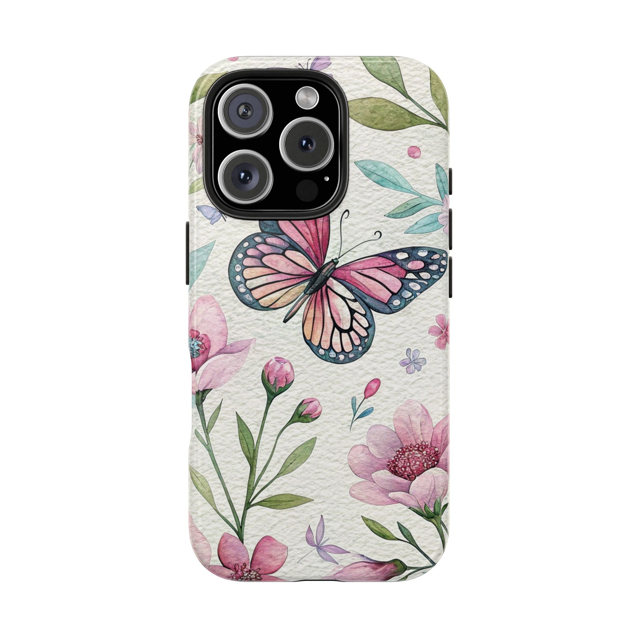 Pink Butterfly Floral Impact Resistant Phone Case Tough & Stylish Protection iPhone Samsung Cover