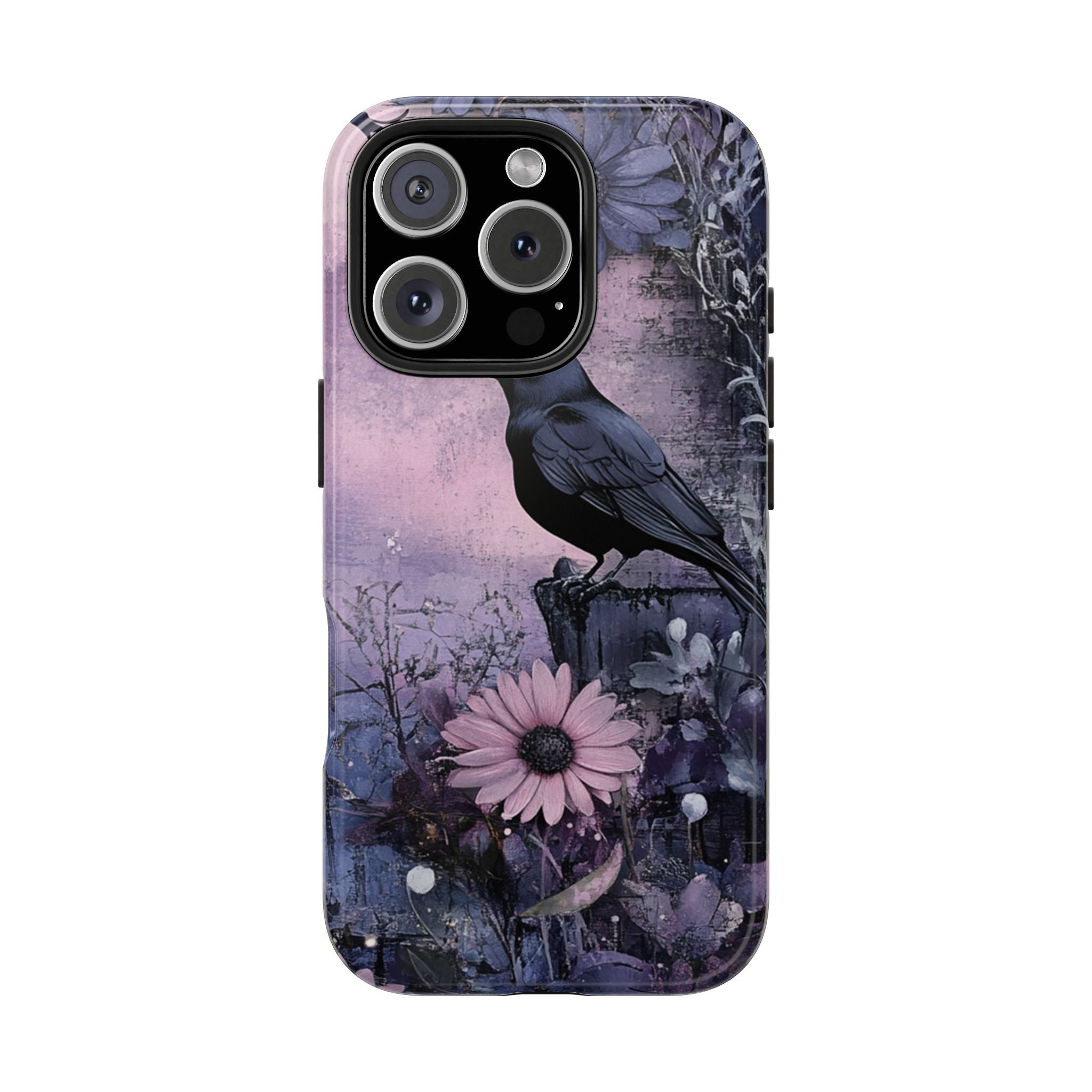 Floral Purple Hues Raven Bird Tough Impact Resistant Phone Case Vibrant Art for Nature Lovers iPhone Samsung Cover
